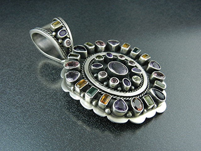 Navajo Sterling Silver Gems Paul Livingston Pendant