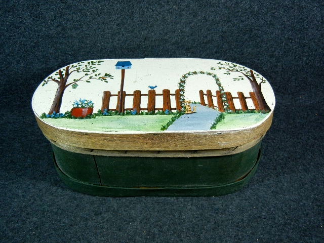 Wooden box Painted Bird house scene with cat