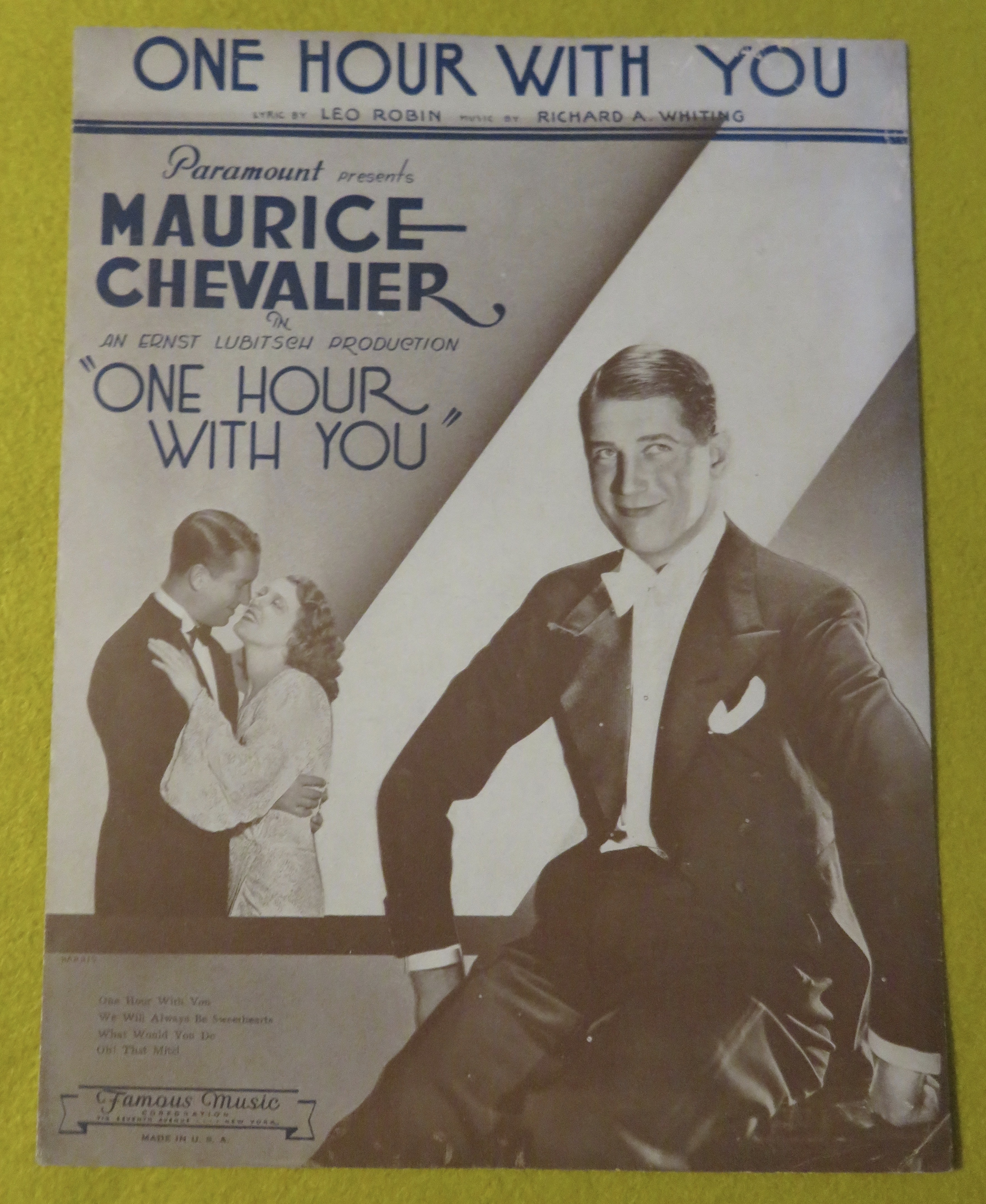 1932 One Hour With You Sheet Music Maurice Chevalier