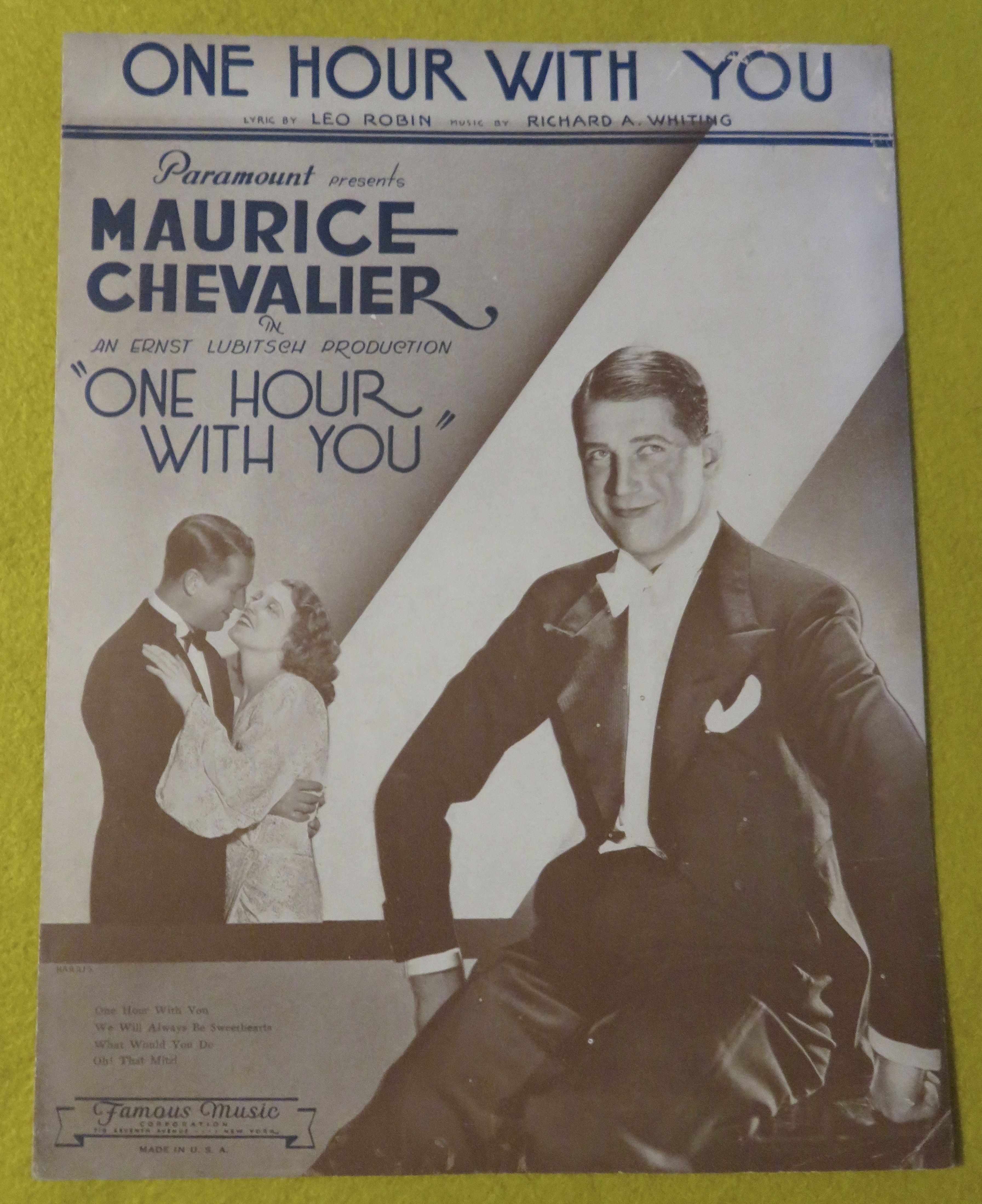 1932 One Hour With You Sheet Music Maurice Chevalier