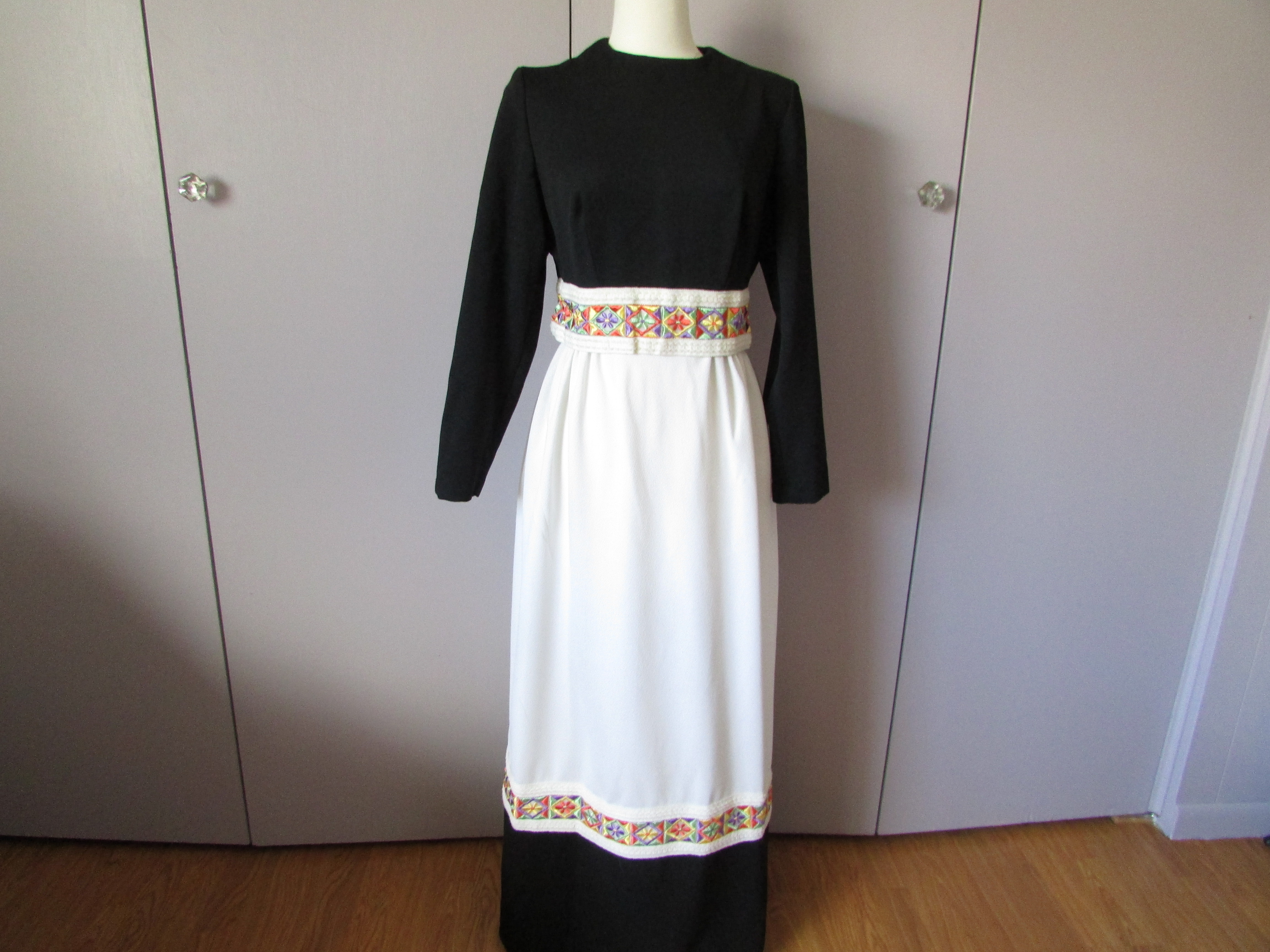 1970 White and Black Maxi Dress