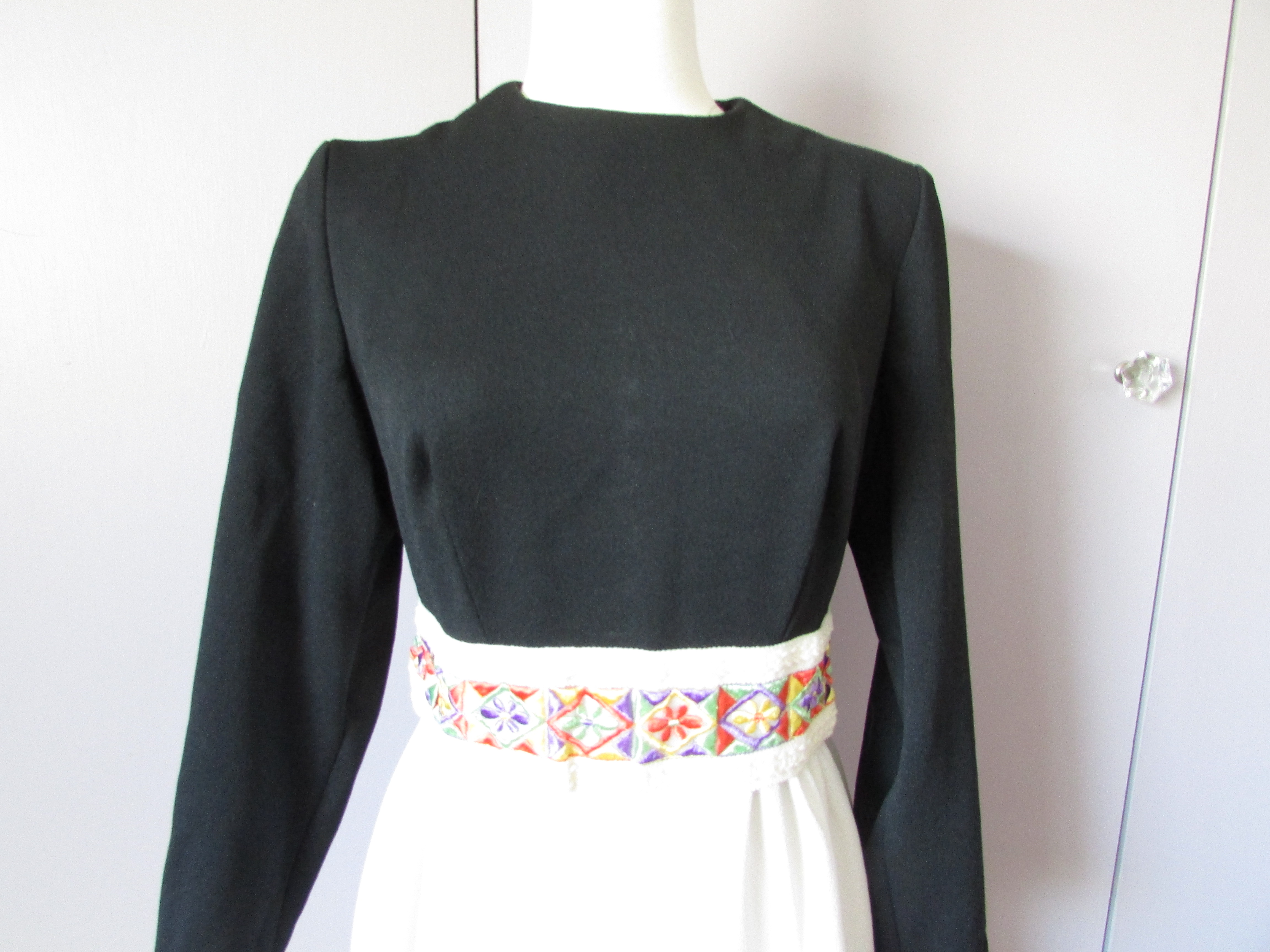 1970 White and Black Maxi Dress