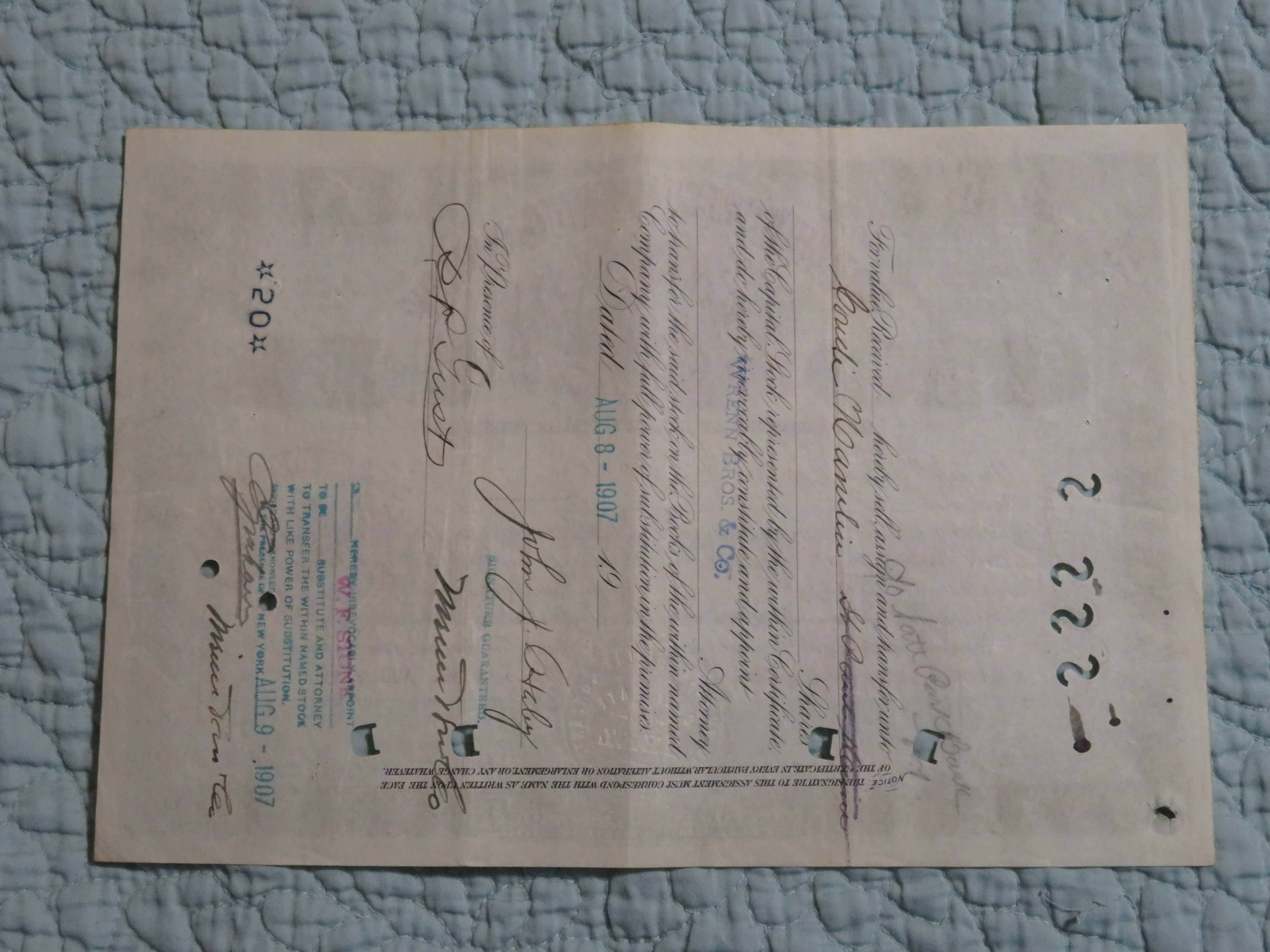 1907 North Butte Mining Company Stock Certificate