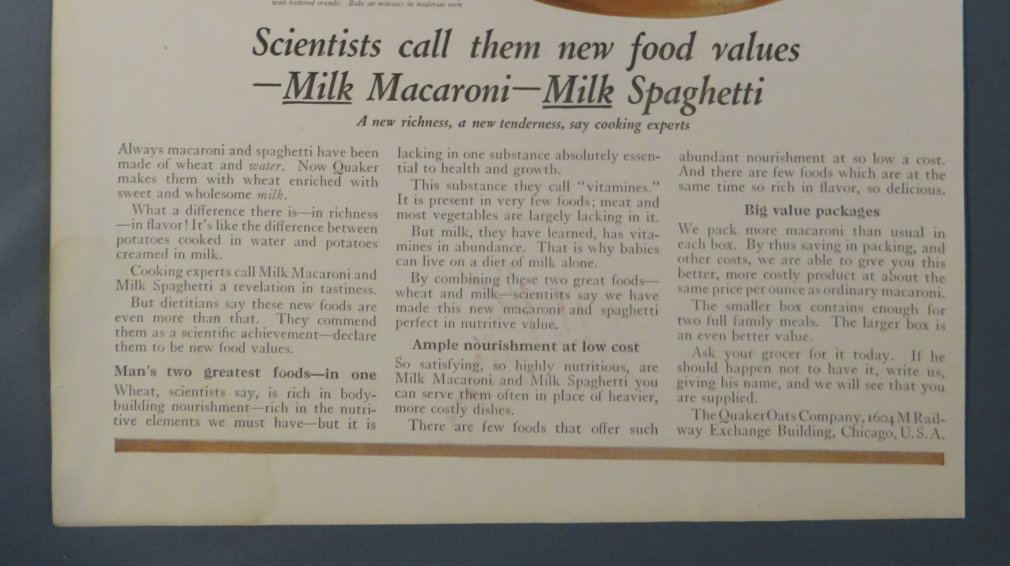 1920 Quaker Milk Noodles with Spaghetti & Macaroni