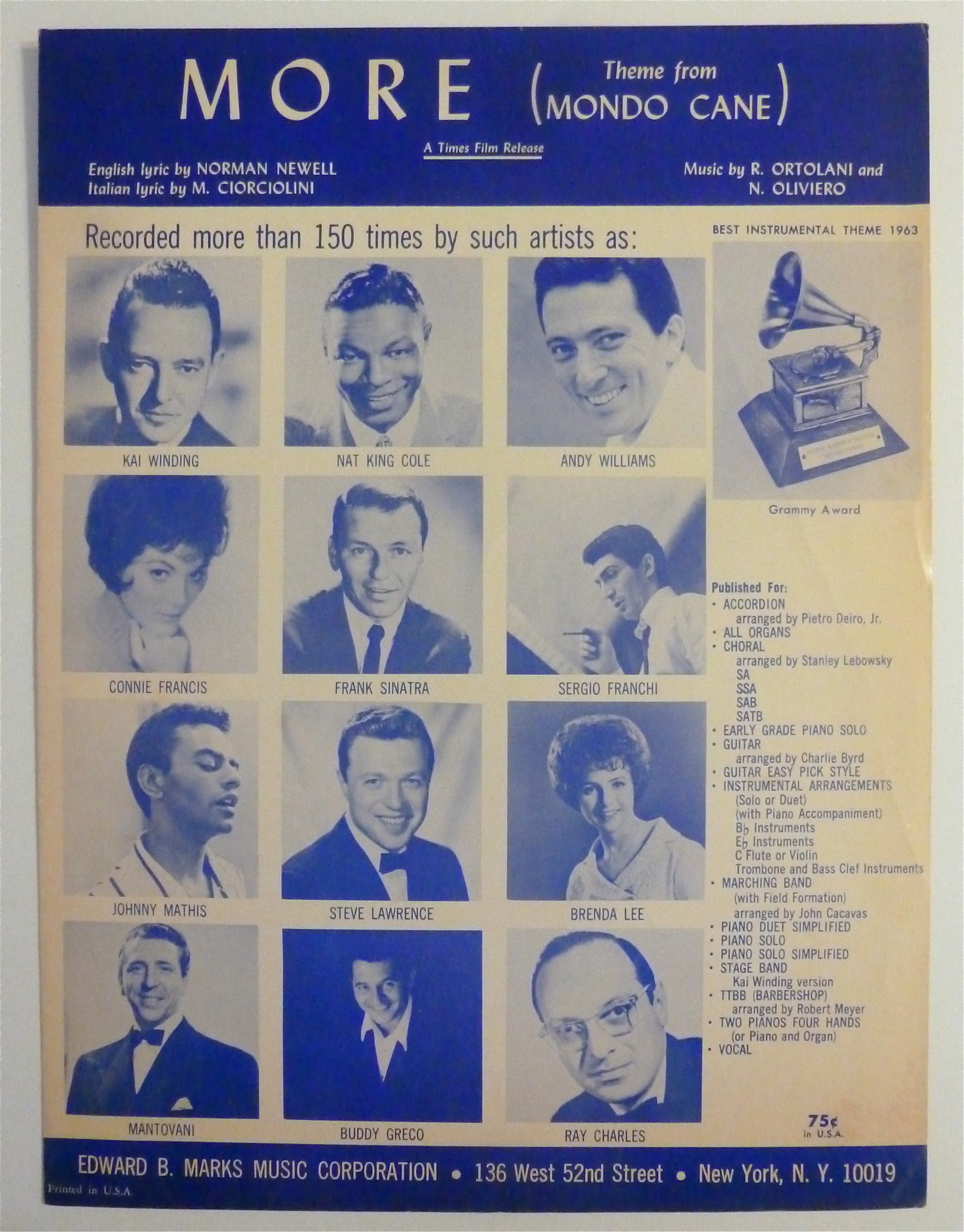 Sheet Music For 1963 More (Theme From Mondo Cane)