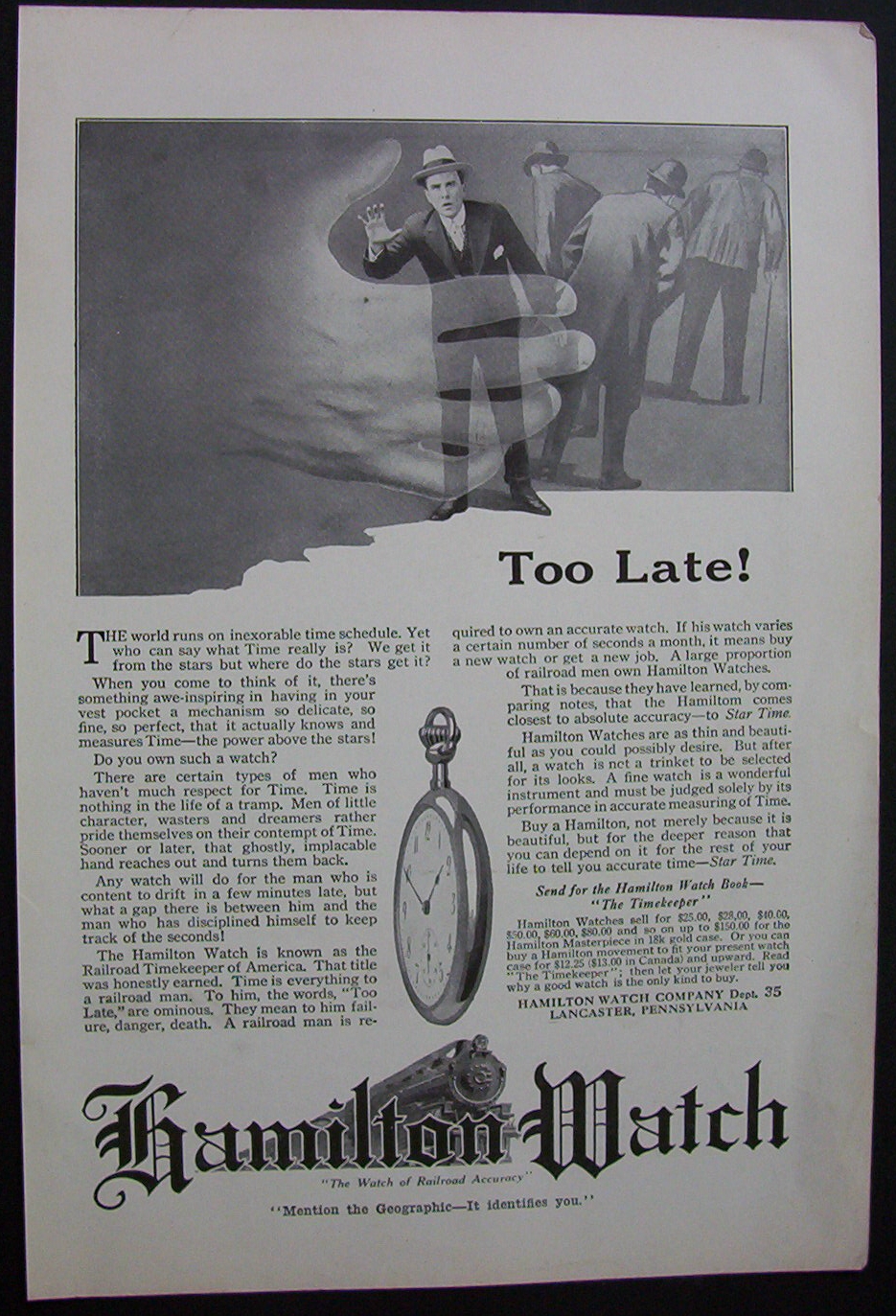1916 Dual Ad: Mitchell Cars & Hamilton Watches
