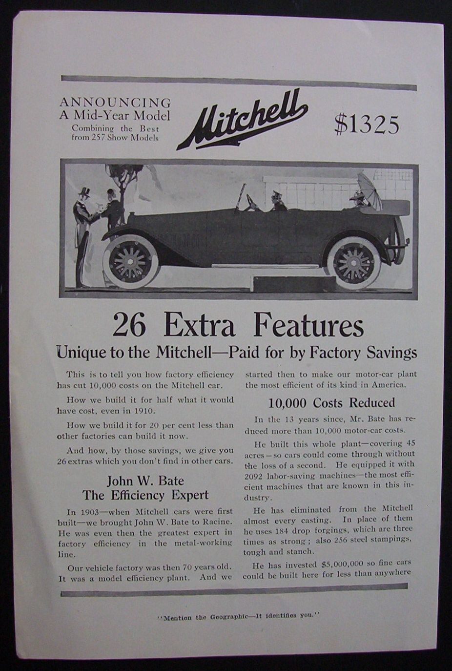 1916 Dual Ad: Mitchell Cars & Hamilton Watches