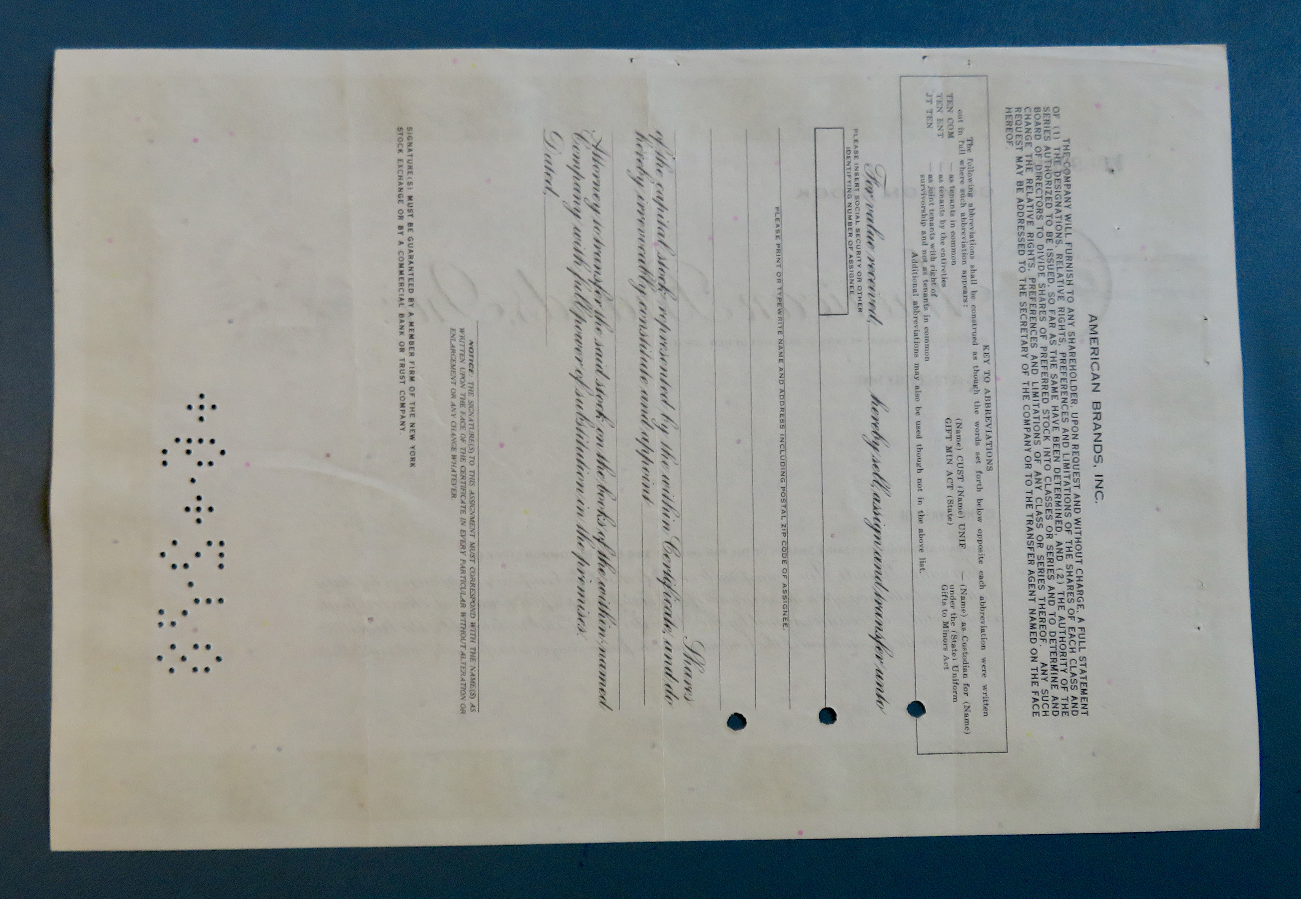1978 American Brands Incorporated Stock Certificate