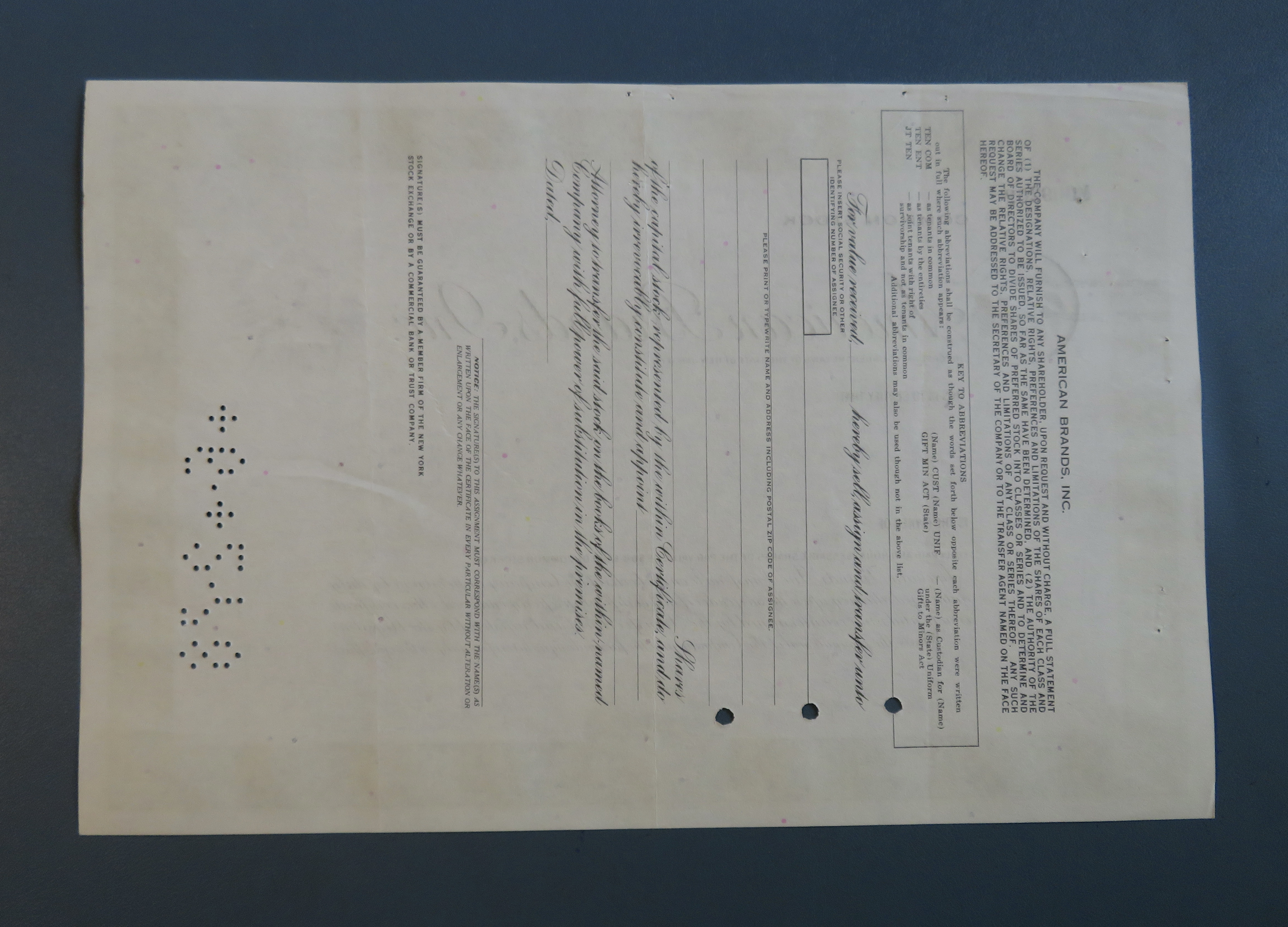 1978 American Brands Incorporated Stock Certificate