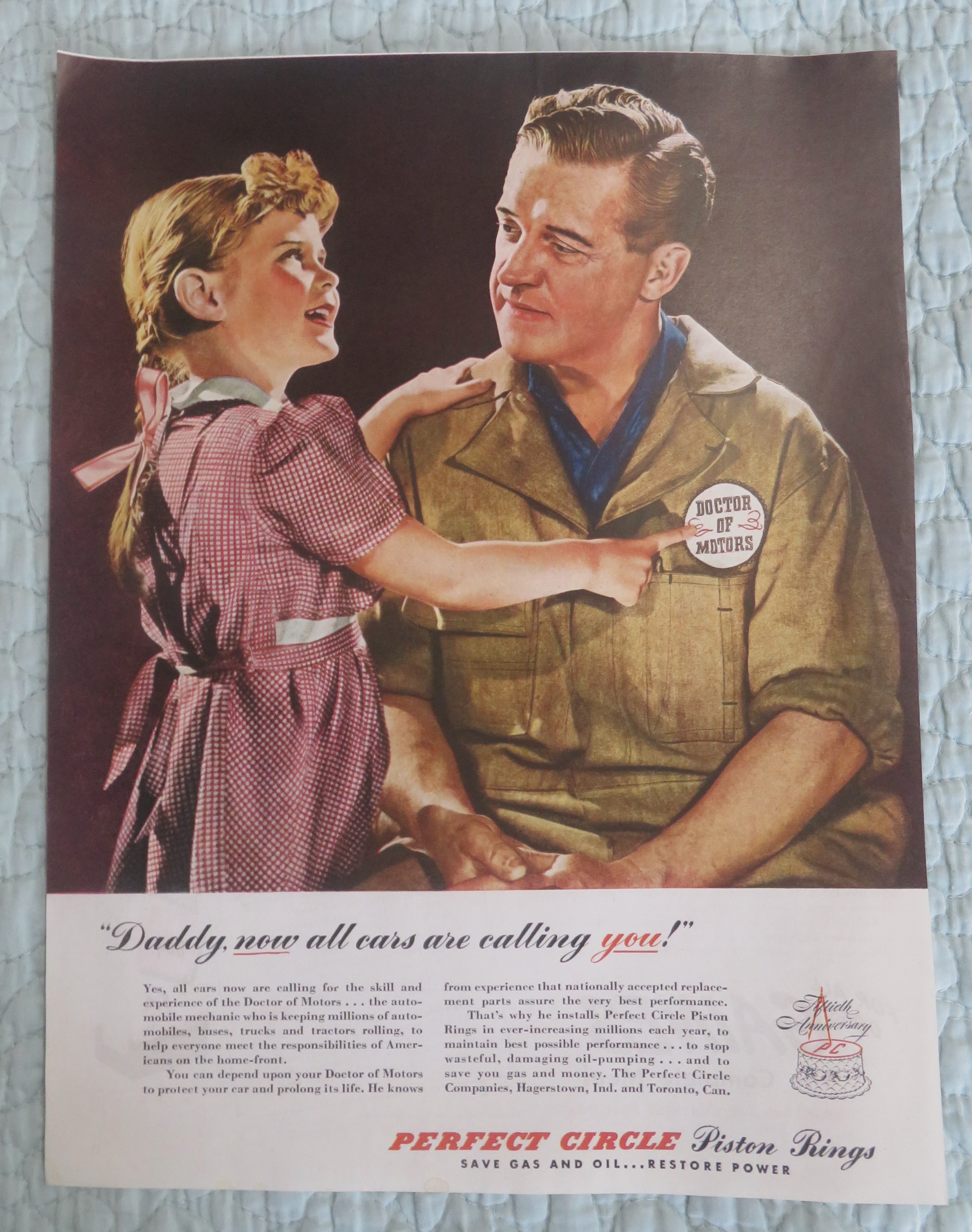1945 Perfect Circle Piston Rings with Little Girl & Man