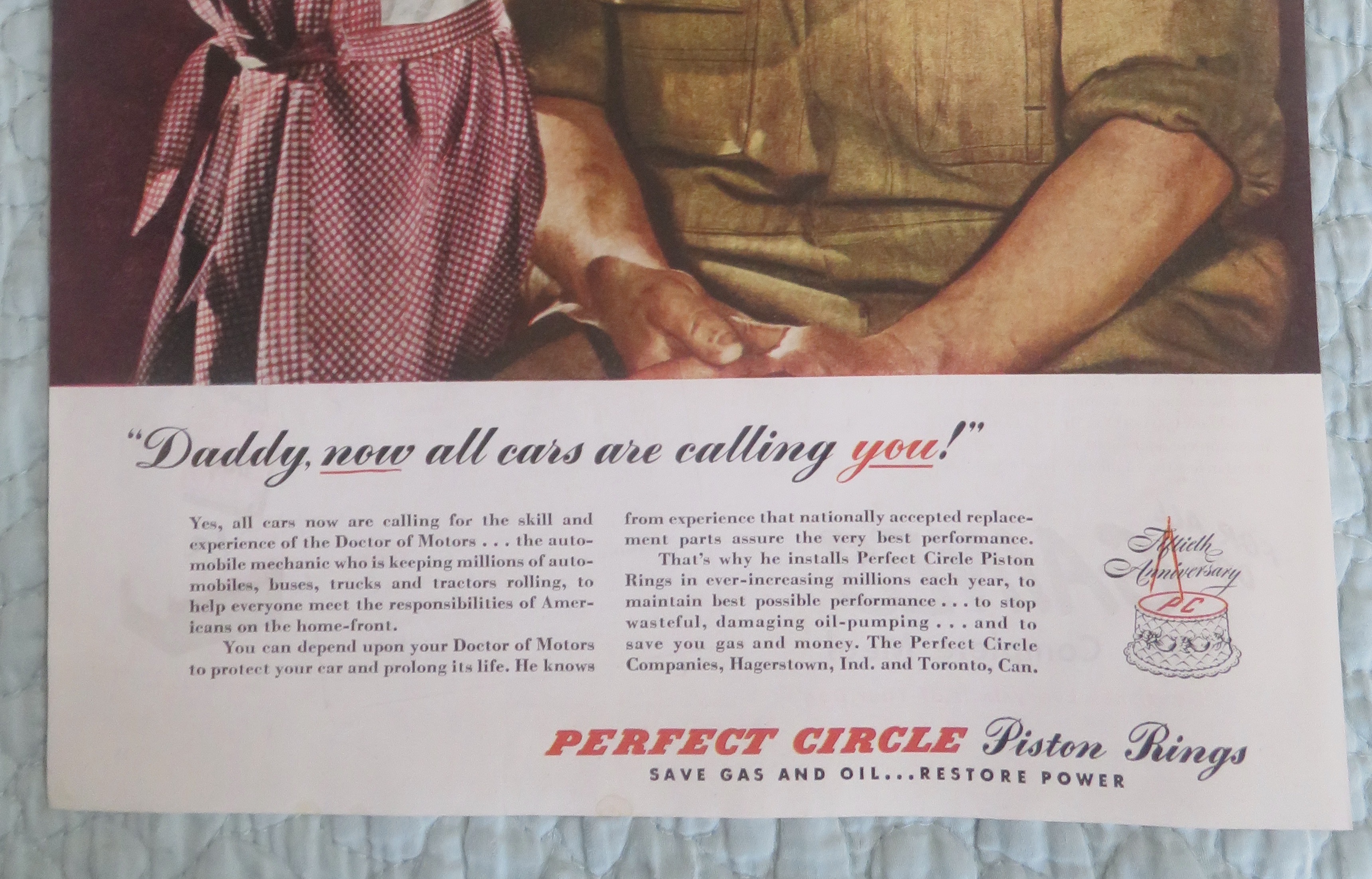 1945 Perfect Circle Piston Rings with Little Girl & Man