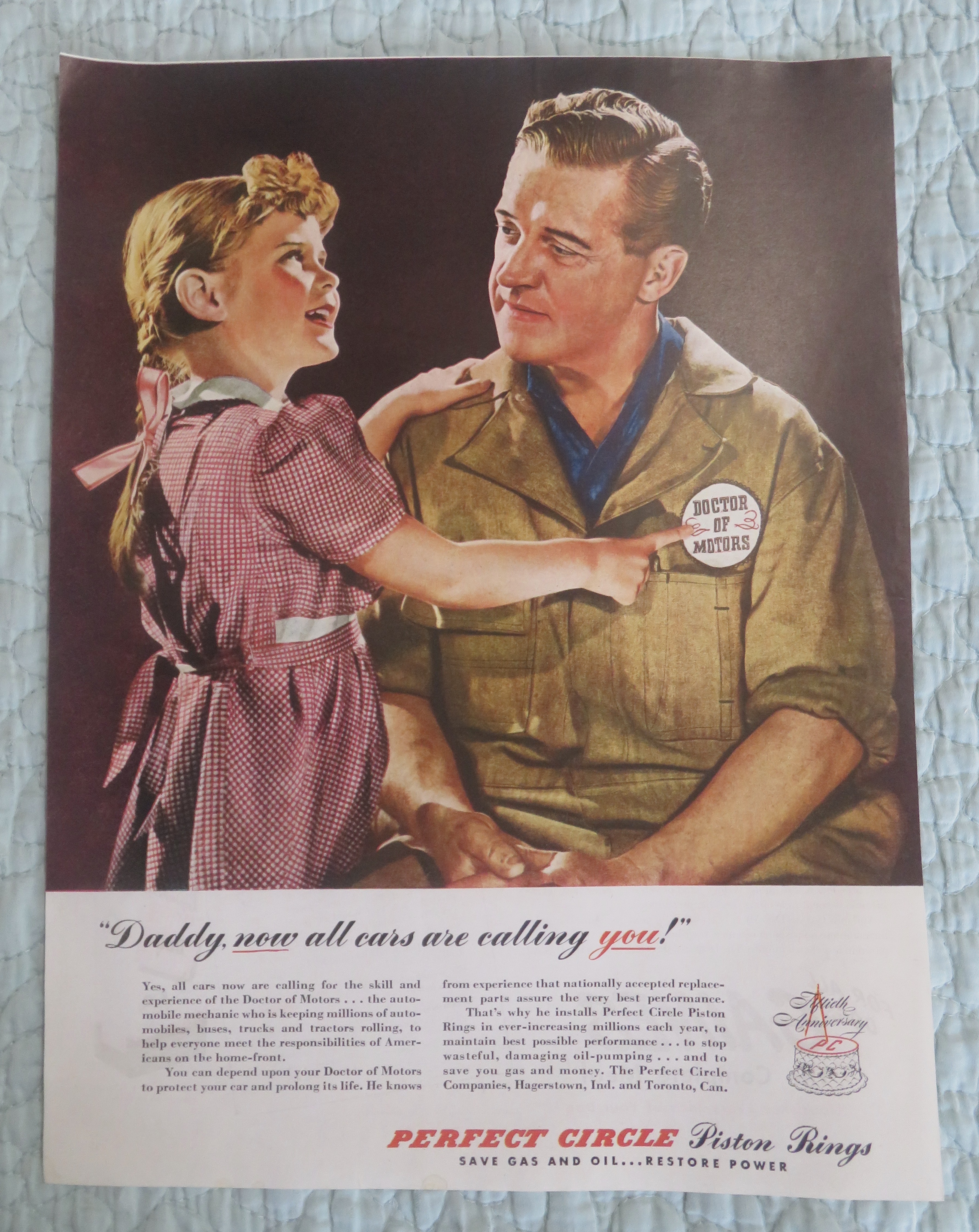 1945 Perfect Circle Piston Rings with Little Girl & Man