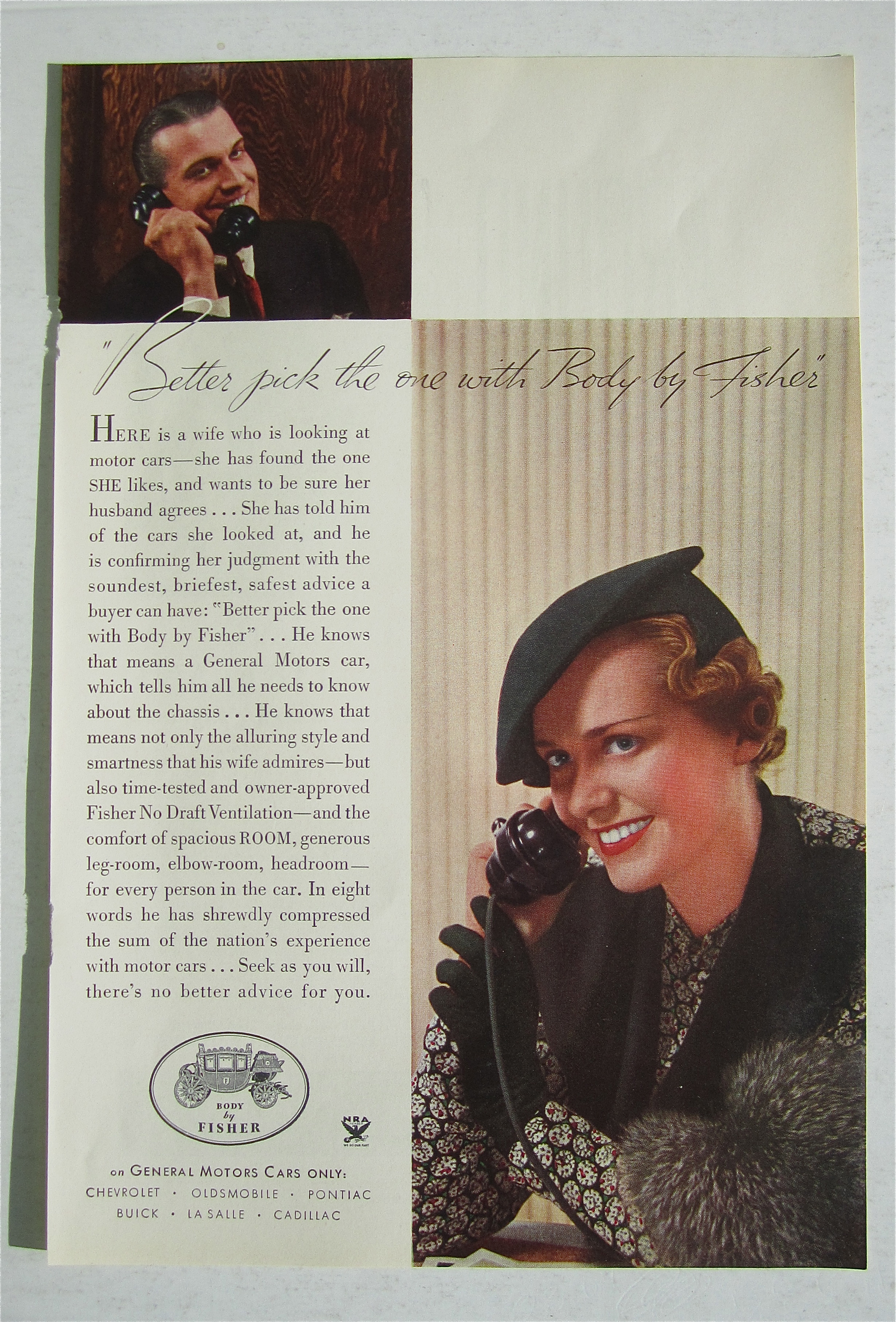 1934 Body By Fisher with Man & Woman Talking On Phone