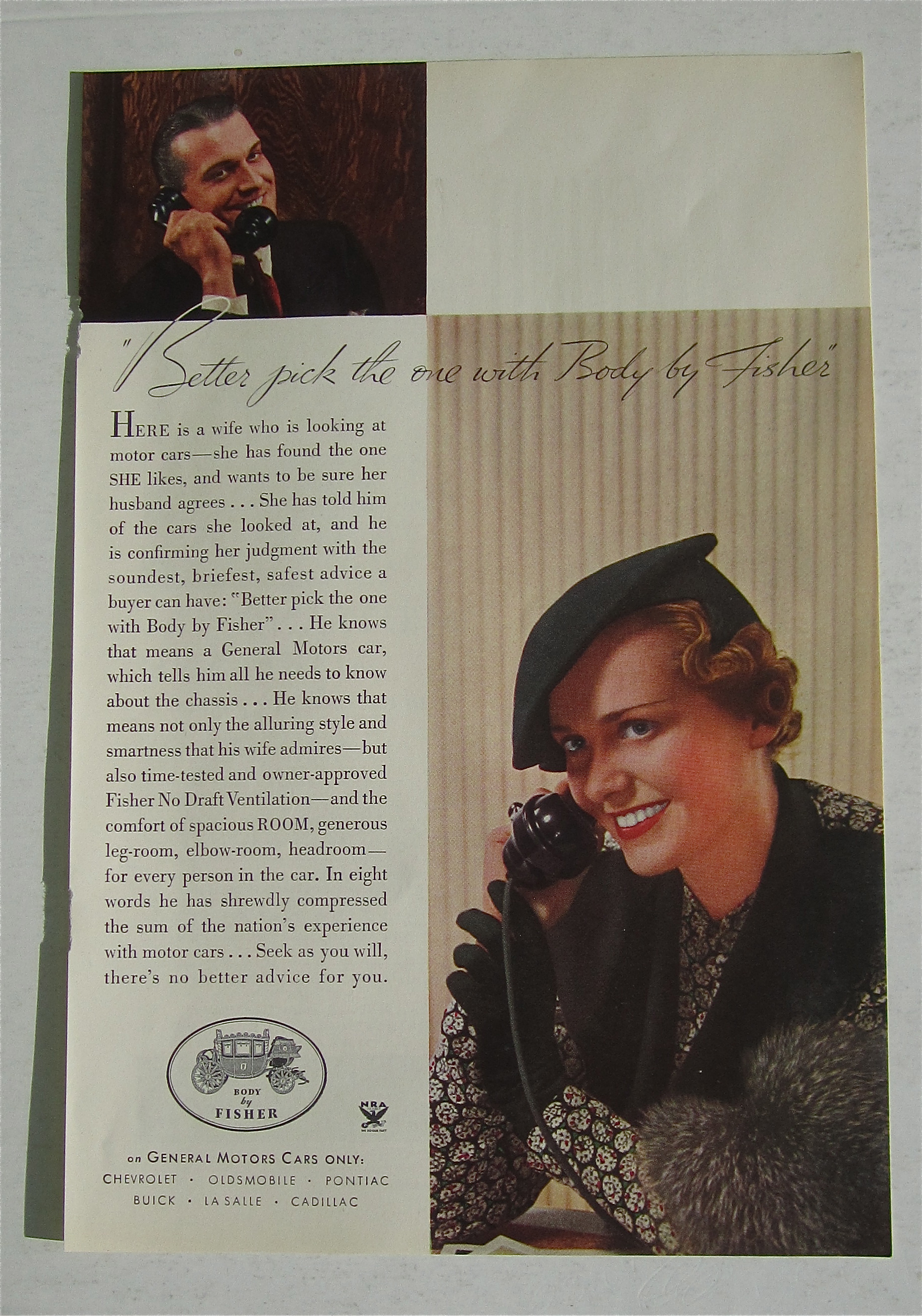 1934 Body By Fisher with Man & Woman Talking On Phone