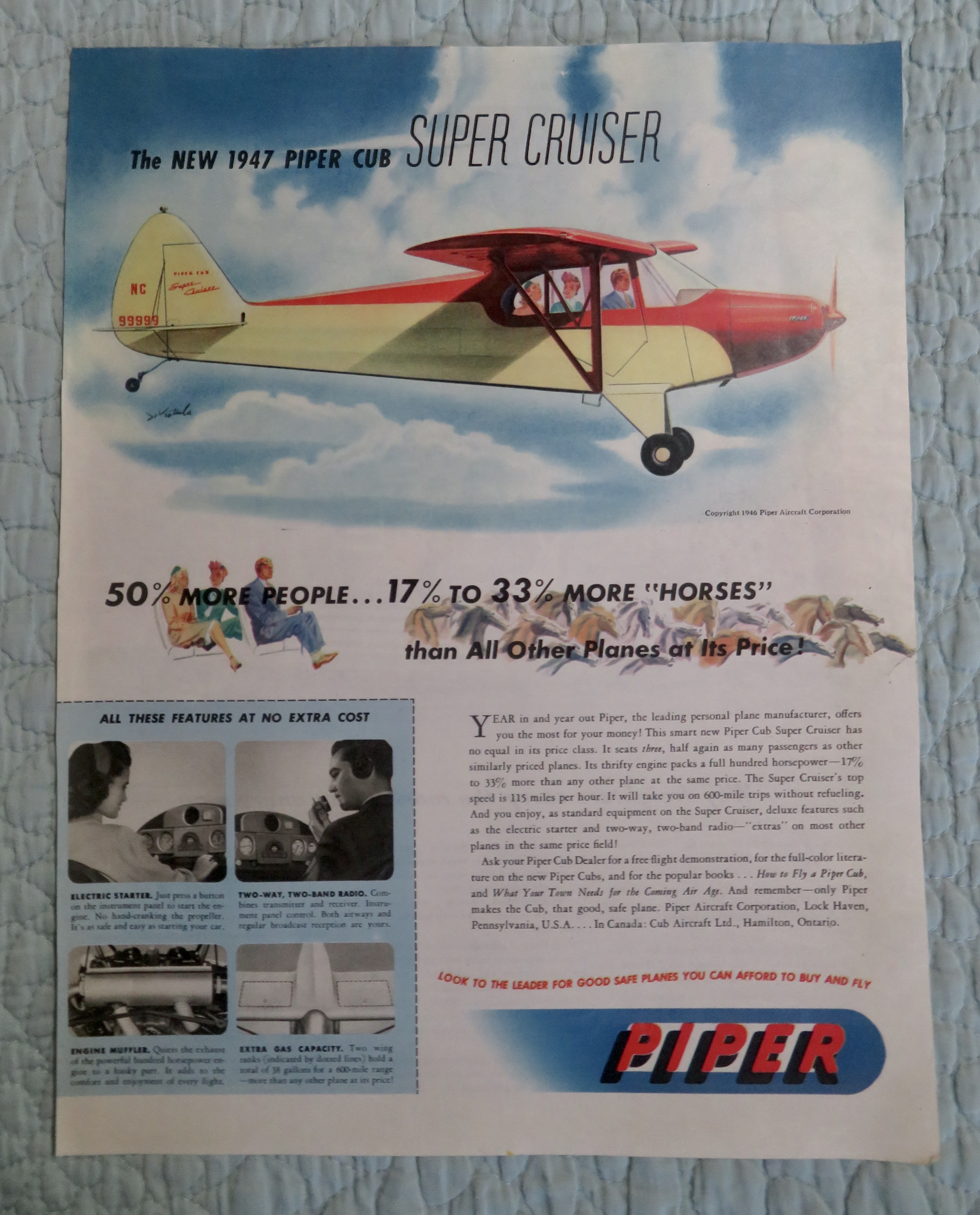 1947 Piper Cub Airplanes with Piper Cub Super Cruiser