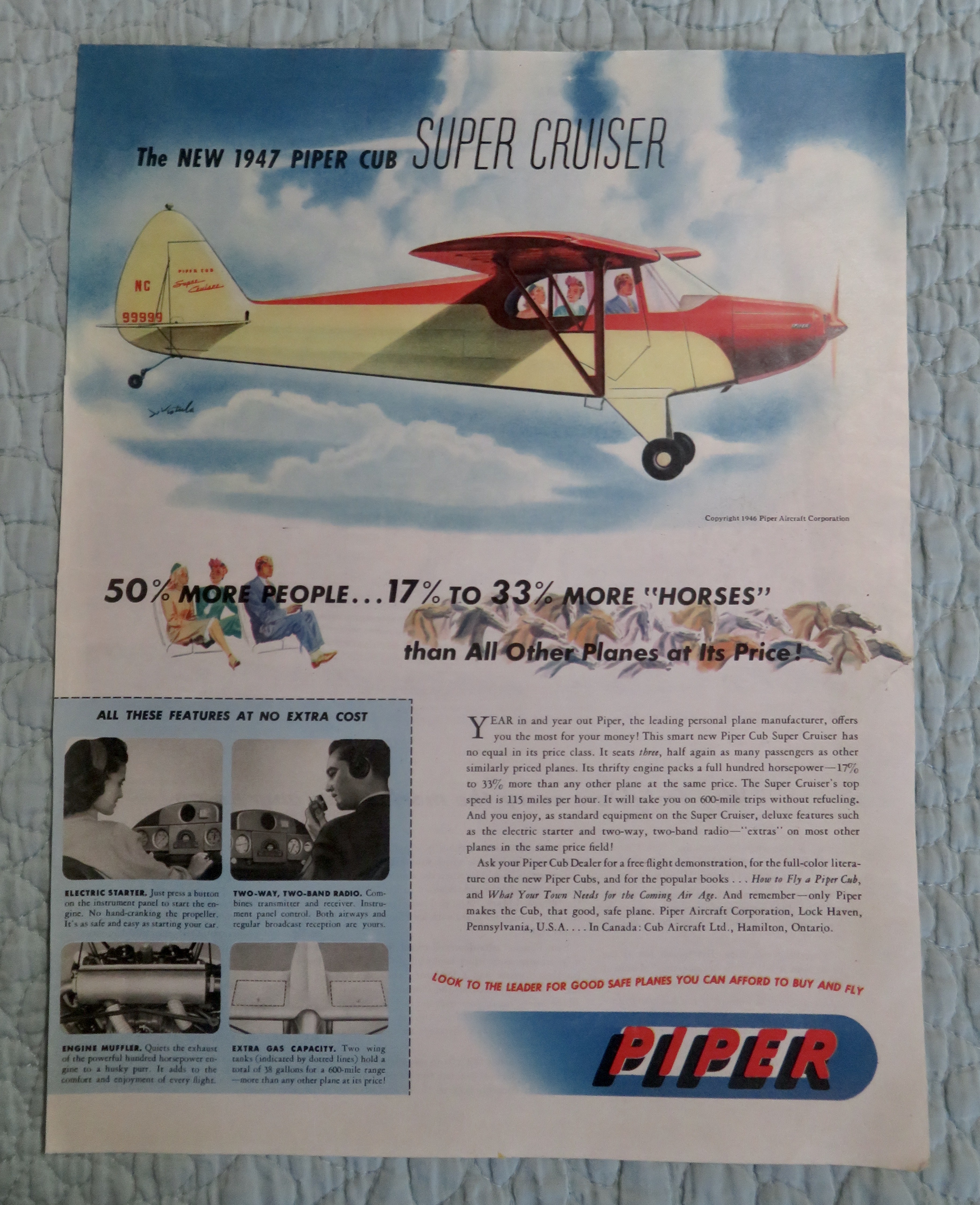 1947 Piper Cub Airplanes with Piper Cub Super Cruiser