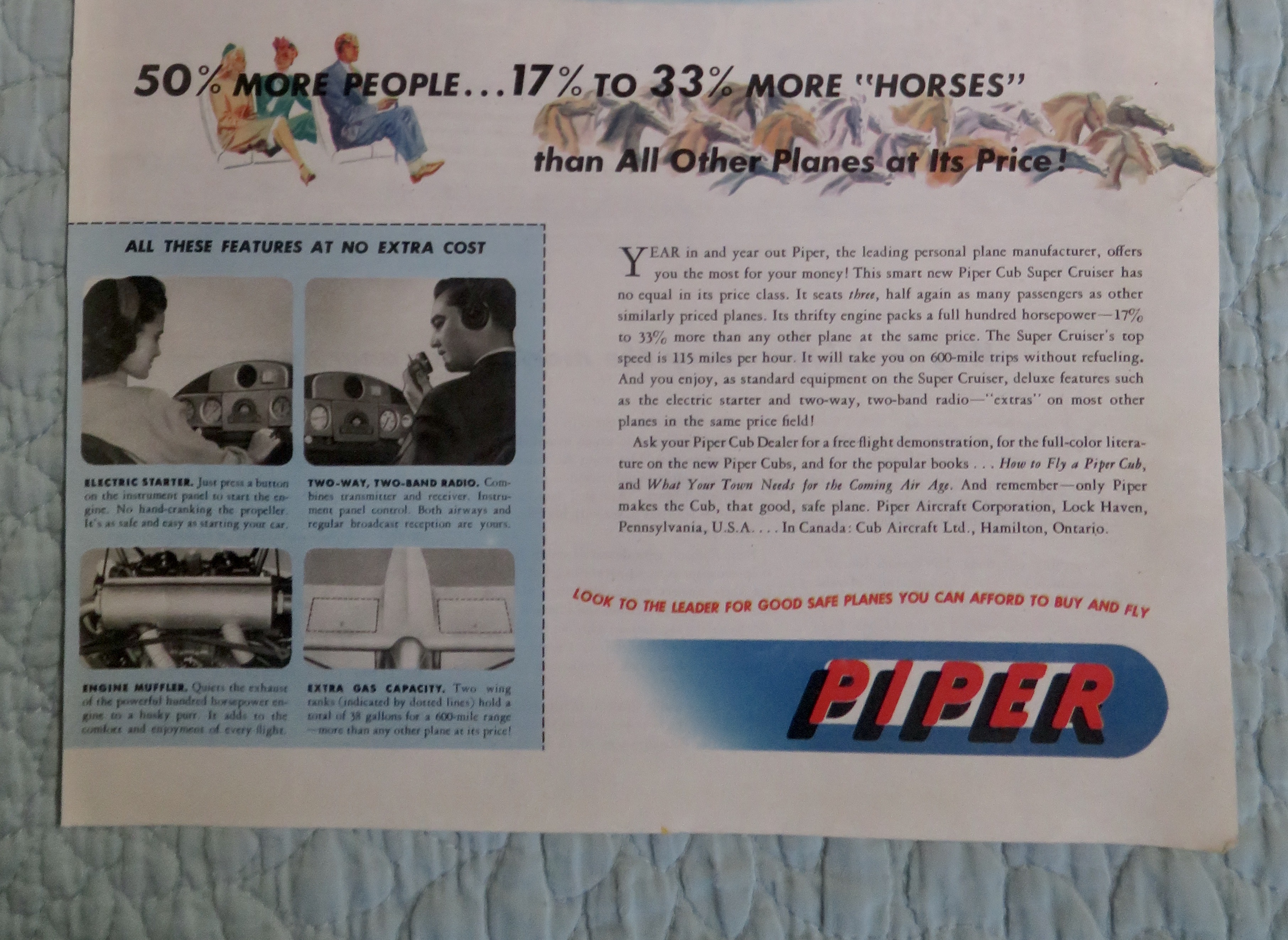 1947 Piper Cub Airplanes with Piper Cub Super Cruiser
