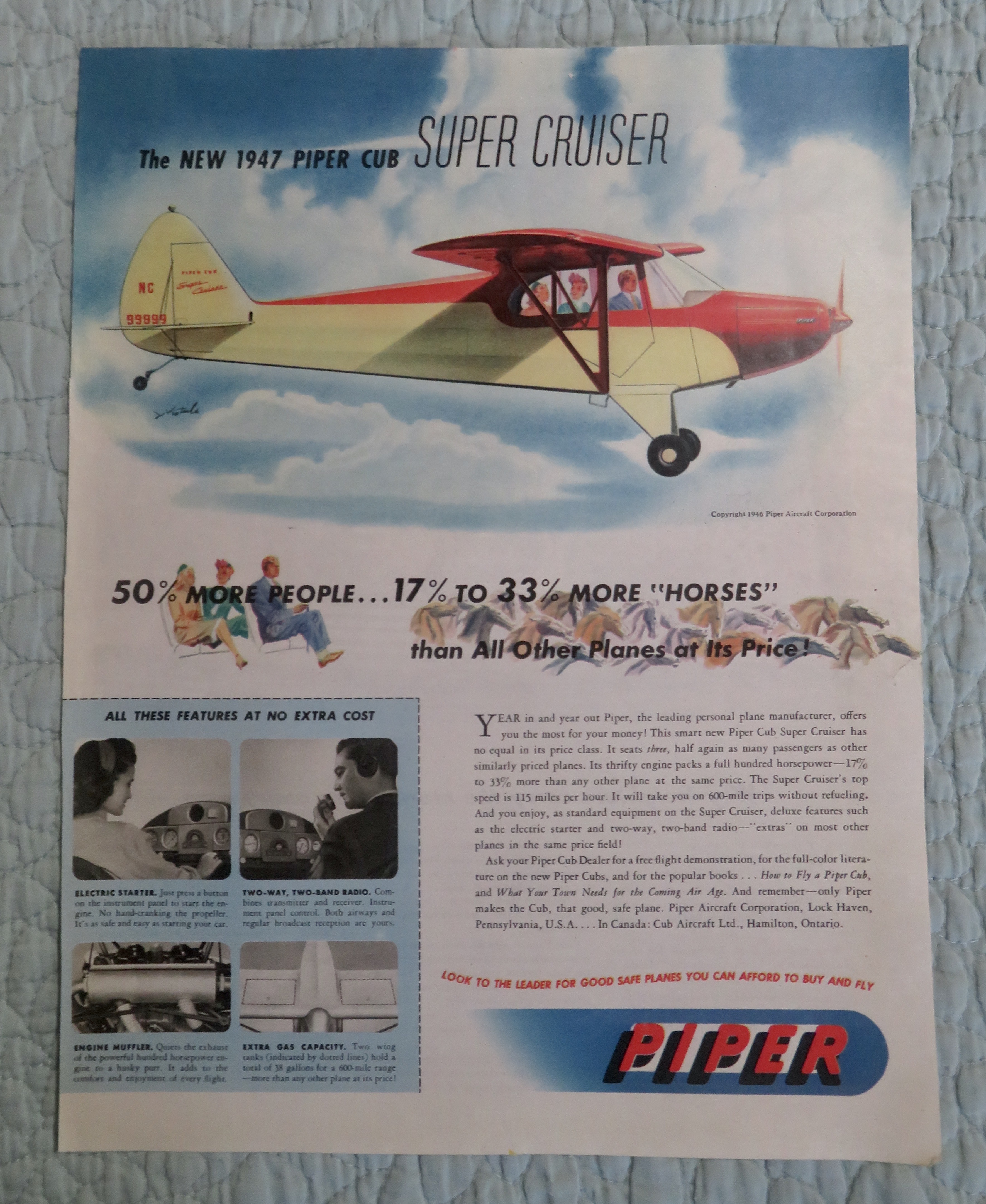 1947 Piper Cub Airplanes with Piper Cub Super Cruiser