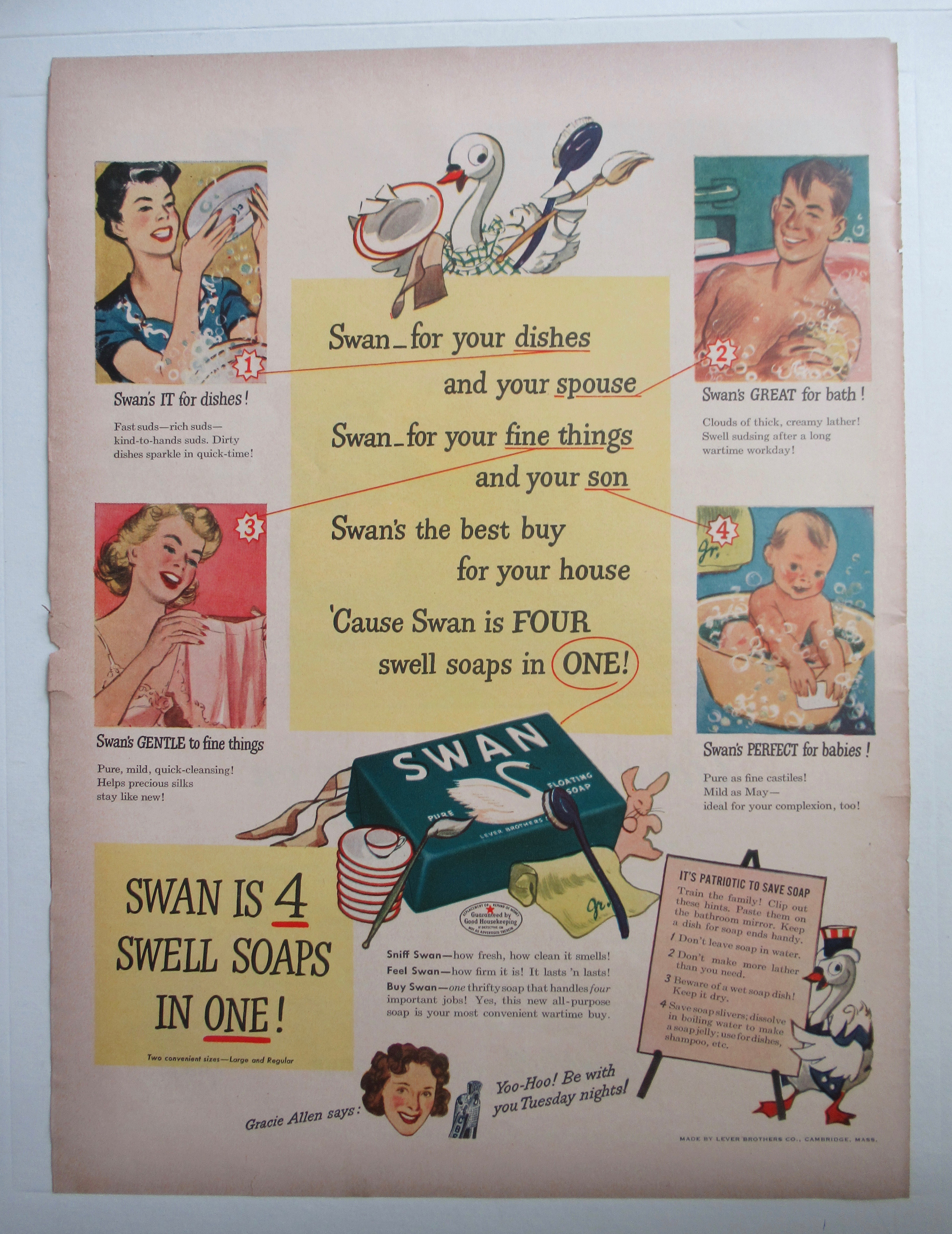 1943 Swan Soap with Four Ways To Use Swan