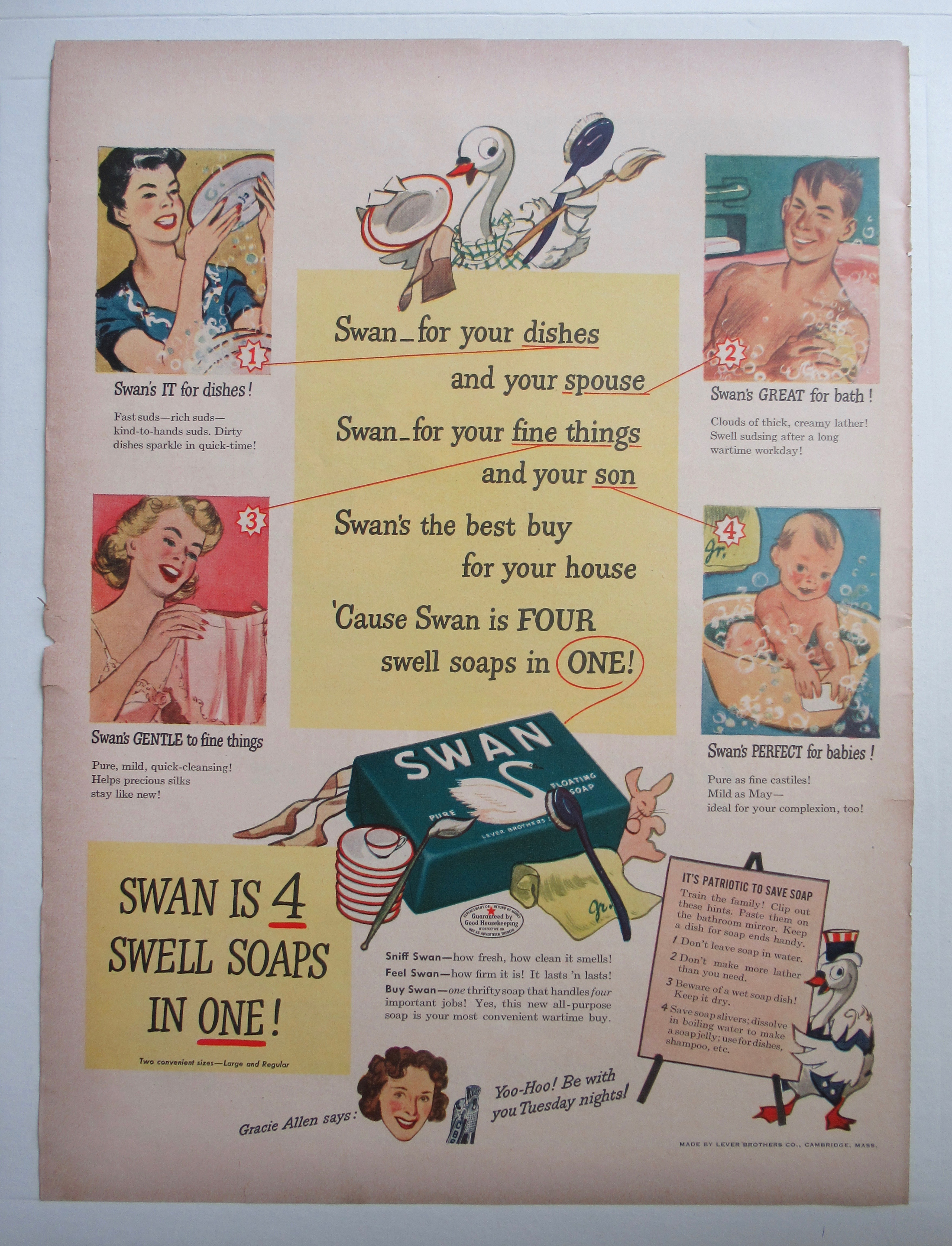 1943 Swan Soap with Four Ways To Use Swan