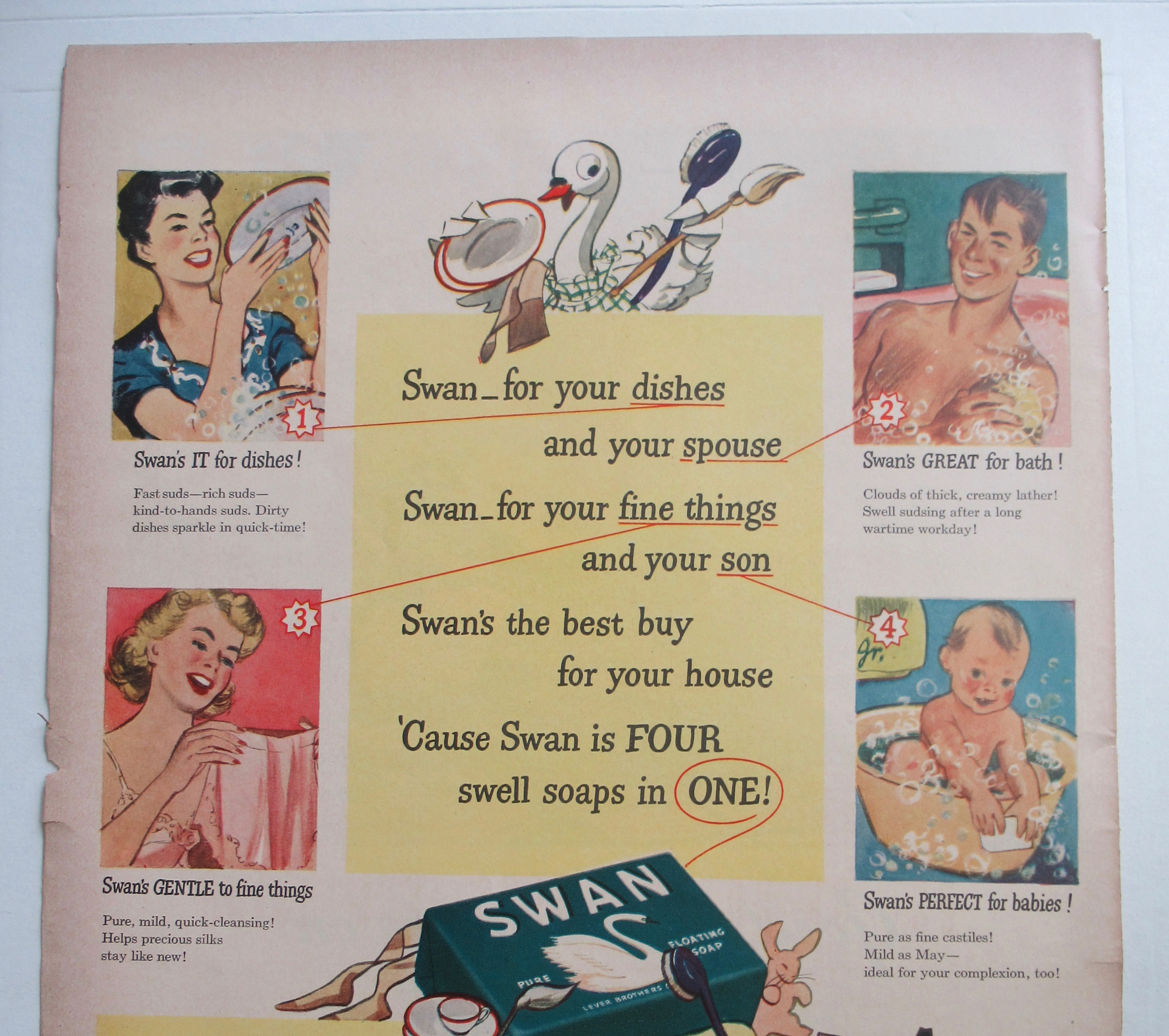 1943 Swan Soap with Four Ways To Use Swan