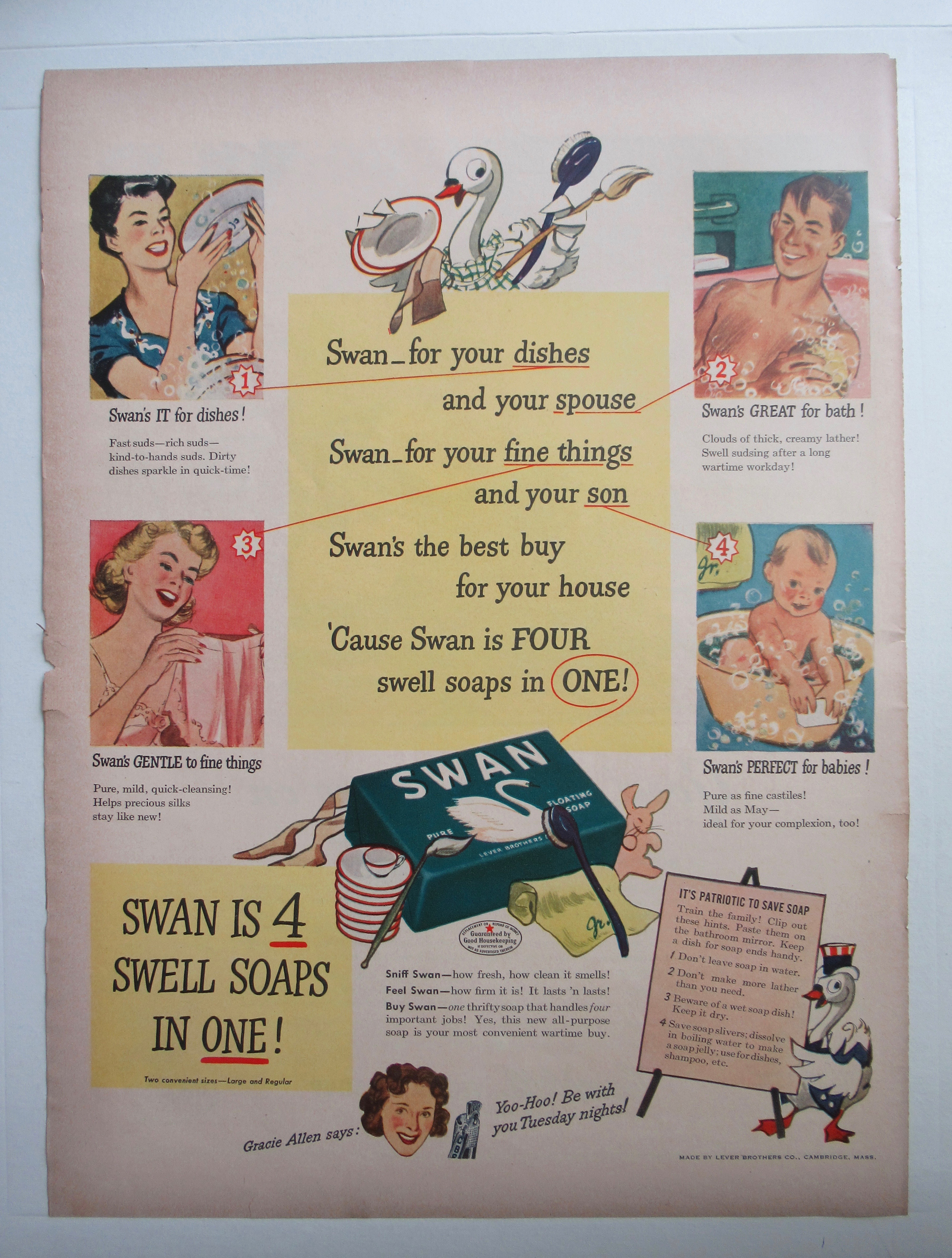 1943 Swan Soap with Four Ways To Use Swan