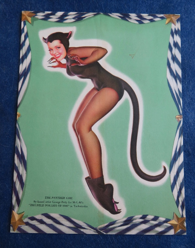 Original 1940's The Panther Girl Pin Up Wearing An Outfit With A Tail & Paw Booties By George Petty