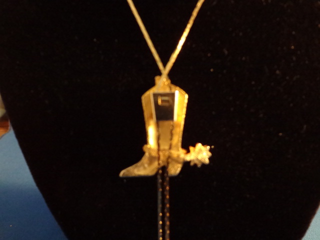 Goldtone Boot Necklace with Gem Stones