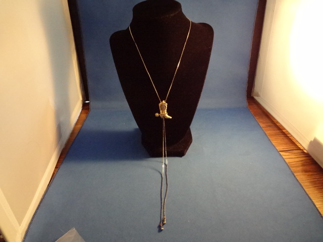 Goldtone Boot Necklace with Gem Stones