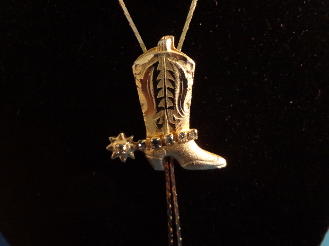 Goldtone Boot Necklace with Gem Stones