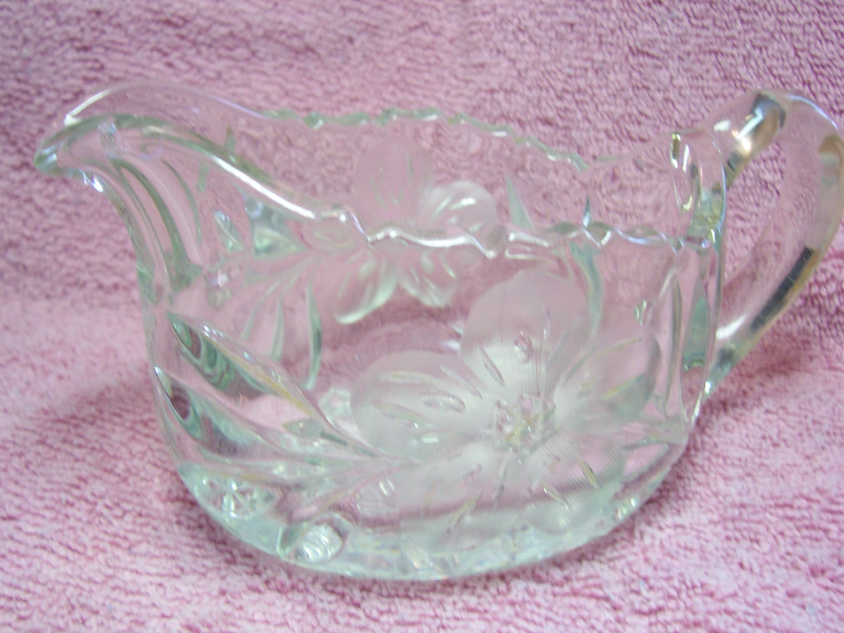 Pressed Cut Crystal Creamer Floral Heavy