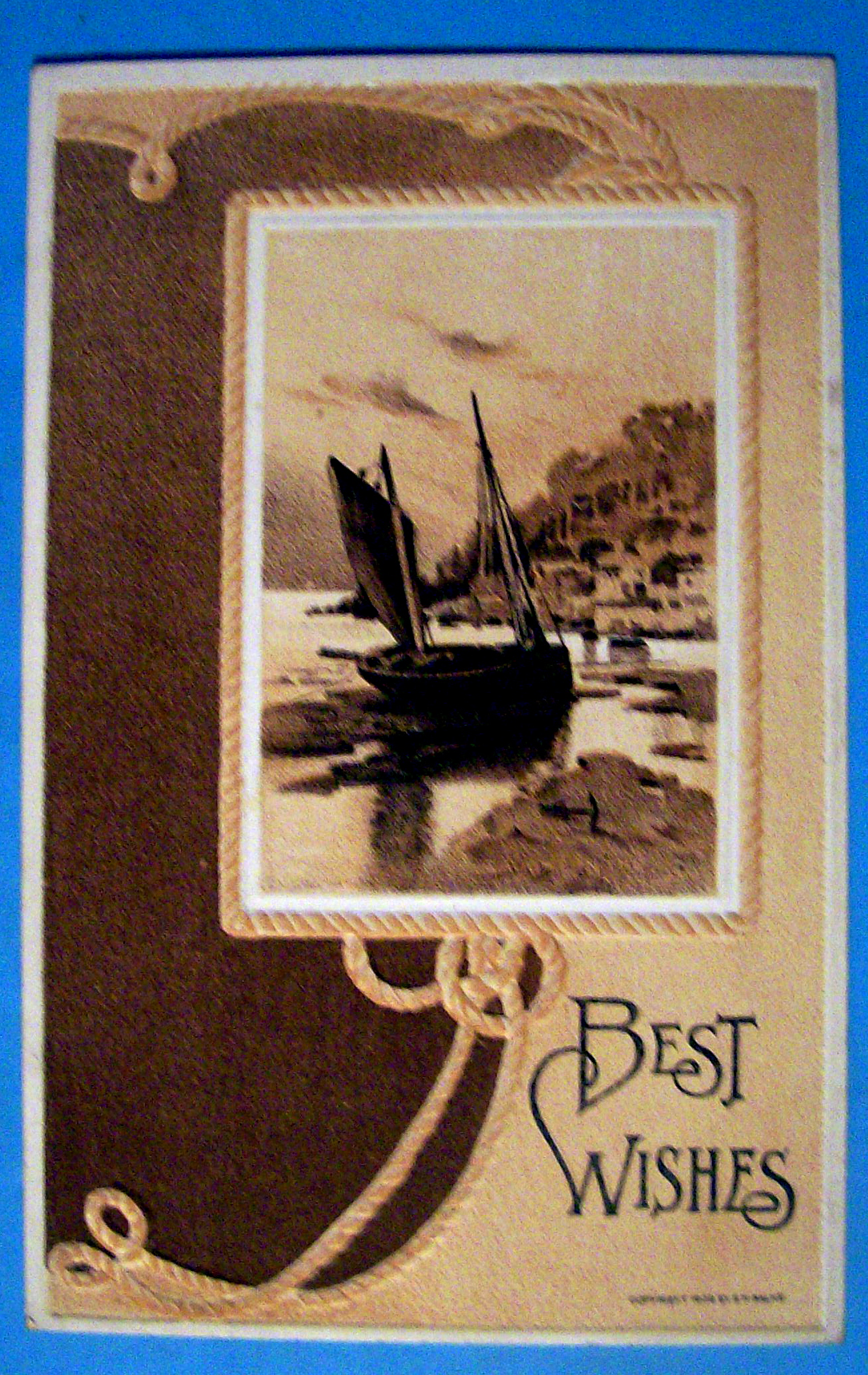 Best Wishes Postcard w/Sailboat with Rope