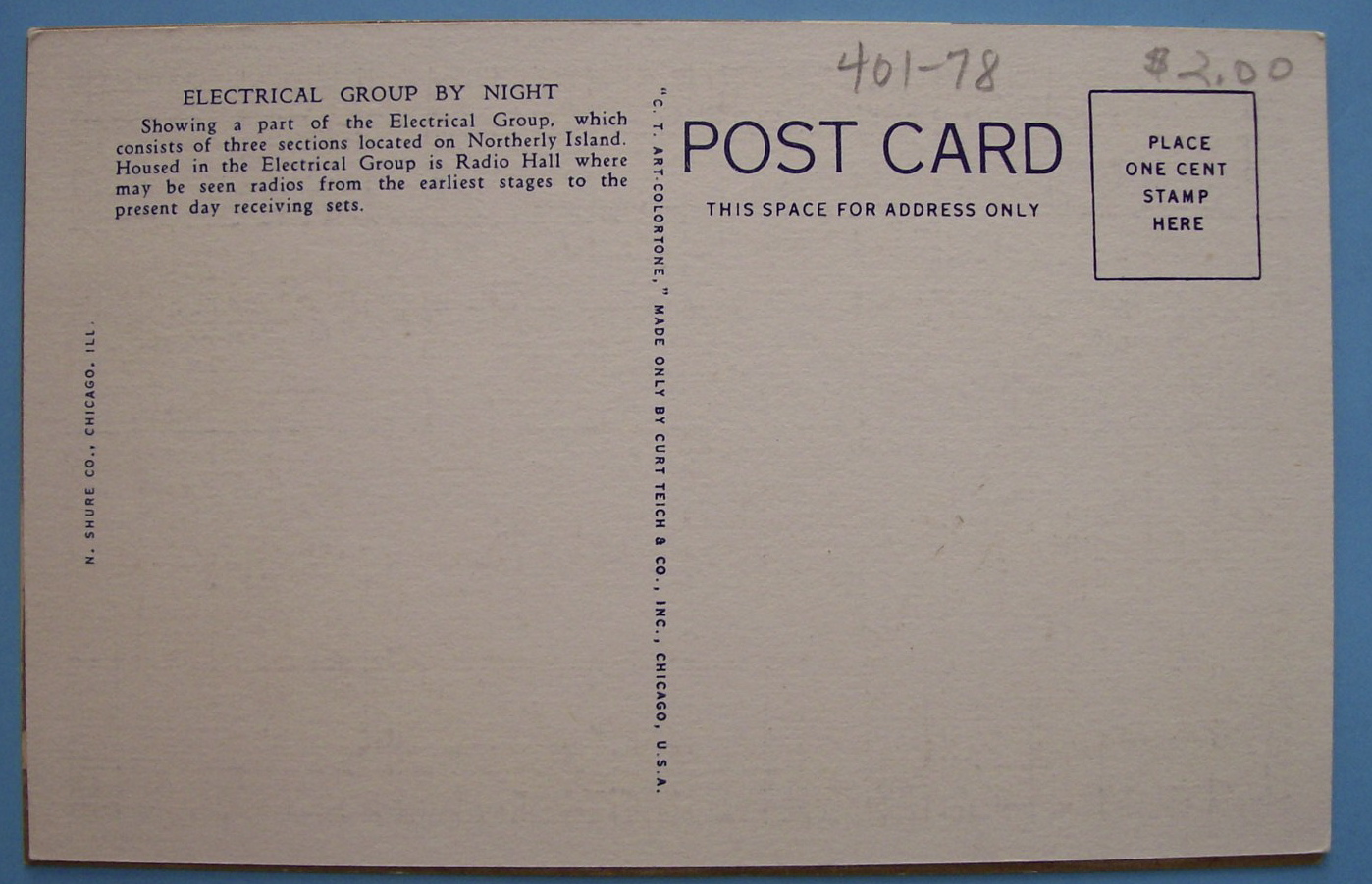 Postcard of Electrical Building By Night (Chicago Fair)