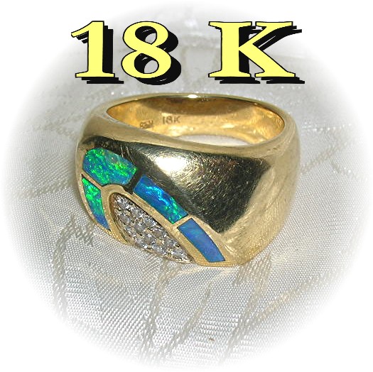 18K Yellow Gold Diamonds & Opal Ring