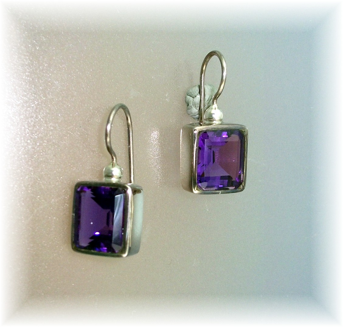 Earrings Amethyst Sterling Silver  Loop Pierced