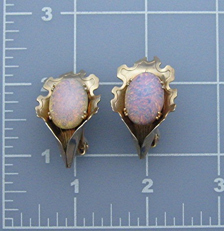 Earrings Jelly Opal Glass and goldtone Flower clips
