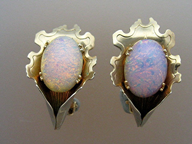 Earrings Jelly Opal Glass and goldtone Flower clips