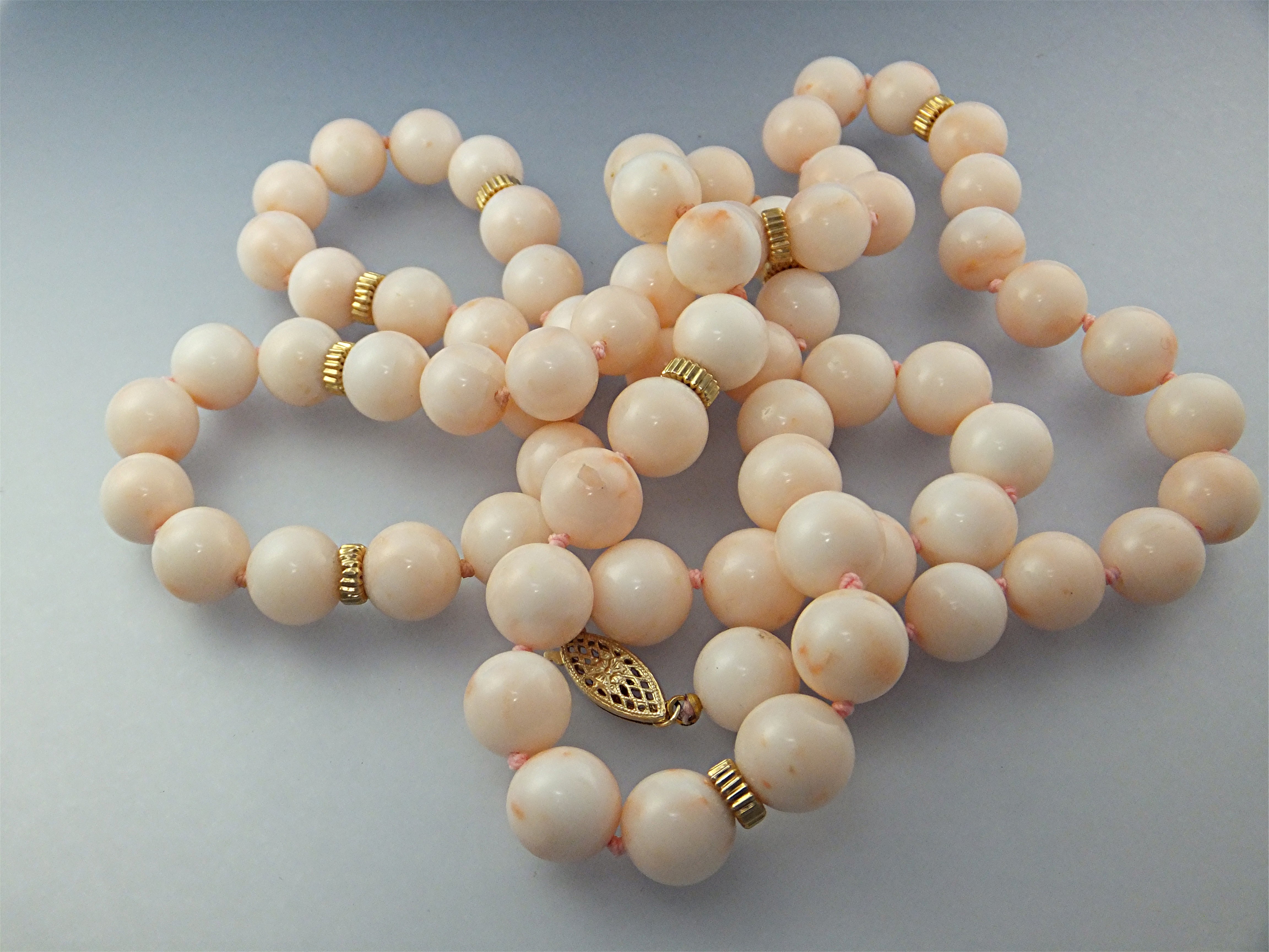 Necklace 14K Gold Clasp Angelskin Coral Beads