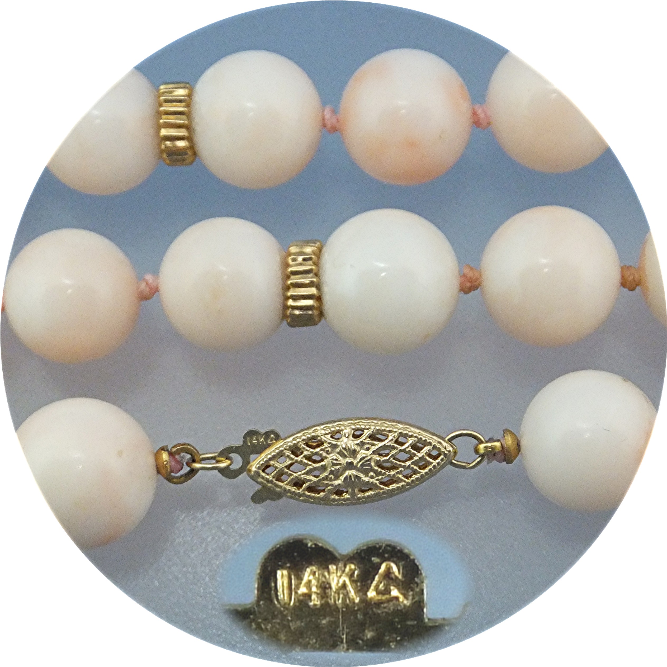 Necklace 14K Gold Clasp Angelskin Coral Beads