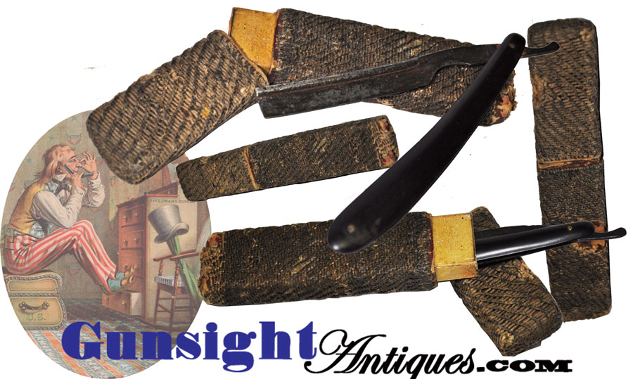 mid-19th century baleen STRAIGHT RAZOR  & MACRAME CASE