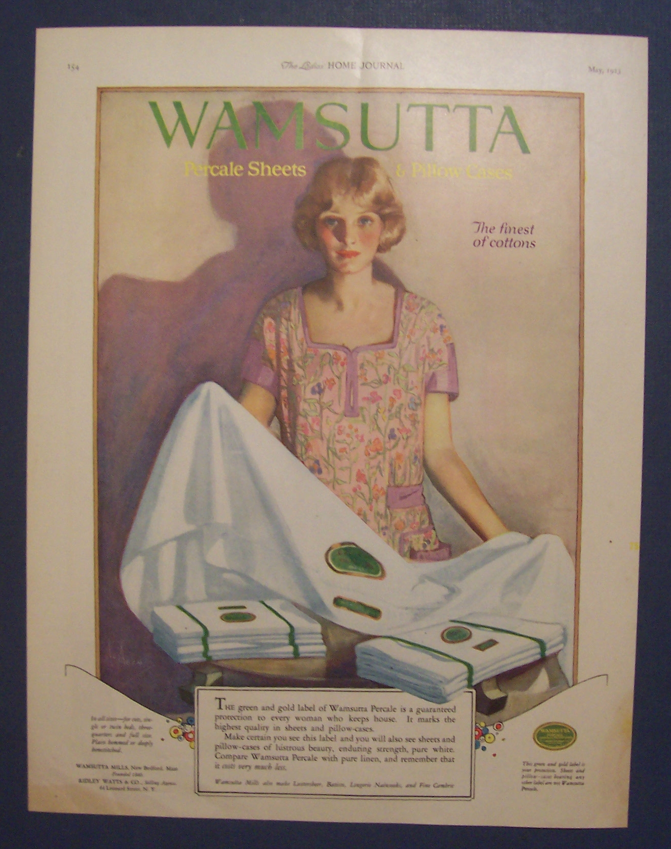 1923 Wamsutta Percale Sheets & Pillow Cases w/ Woman