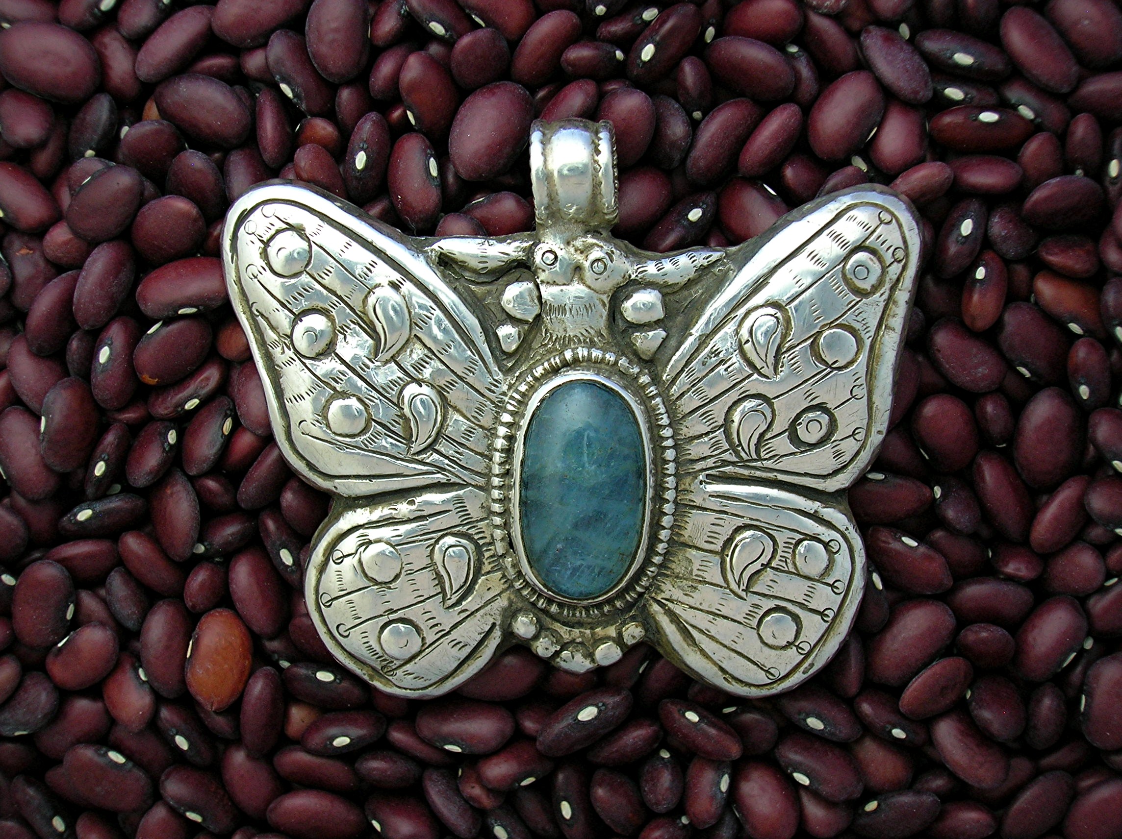 Pendant Silver  Blue Jade Butterffly Animals Nepal