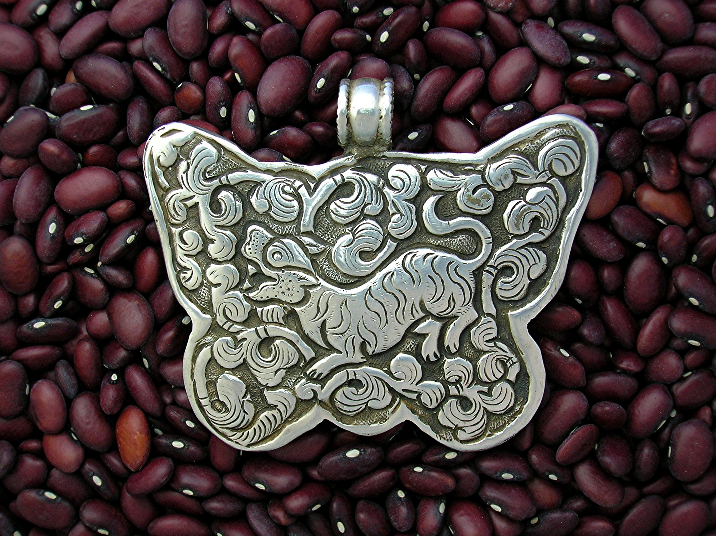 Pendant Silver  Blue Jade Butterffly Animals Nepal