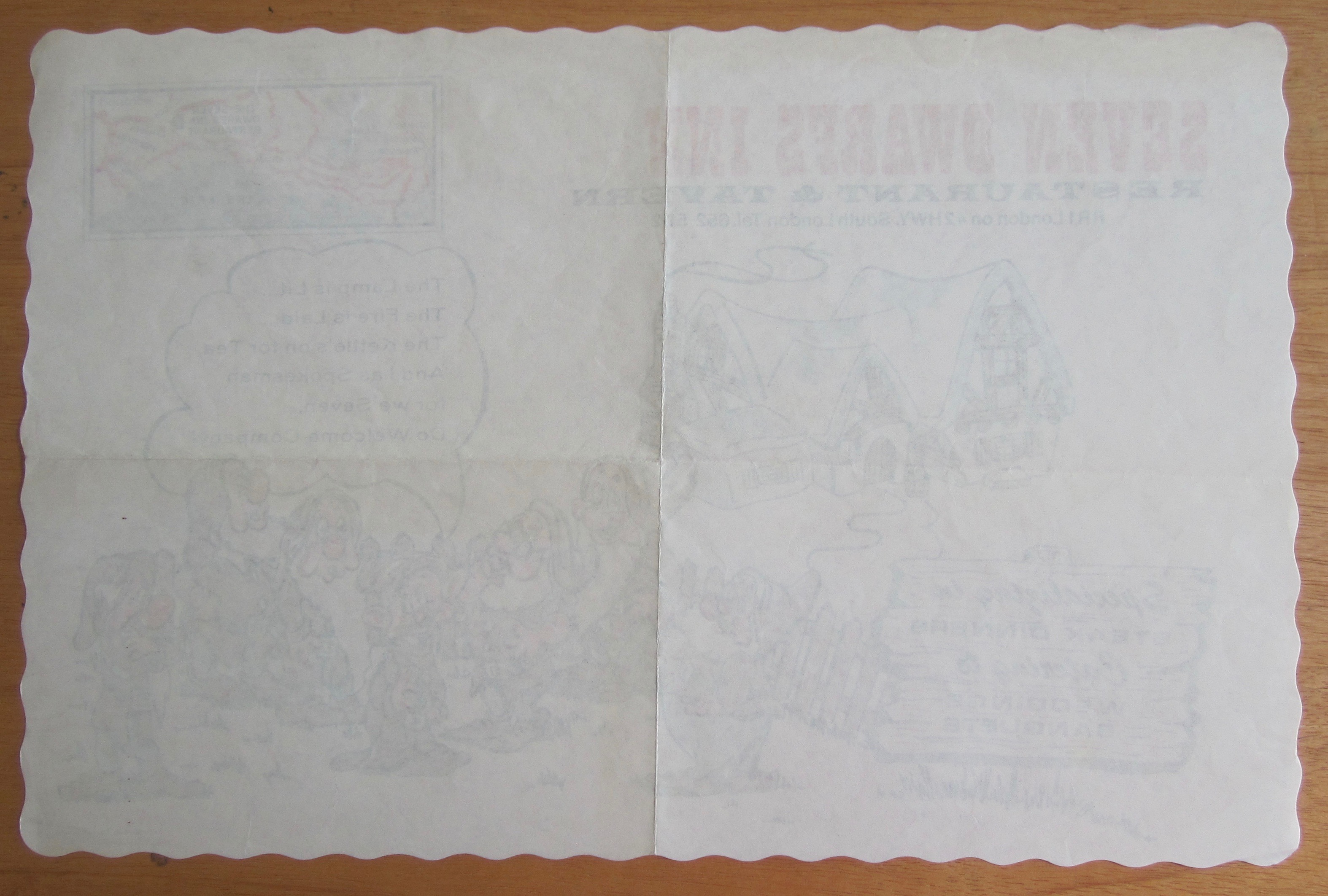 1960's - 1970's Seven Dwarfs Inn Place Mat