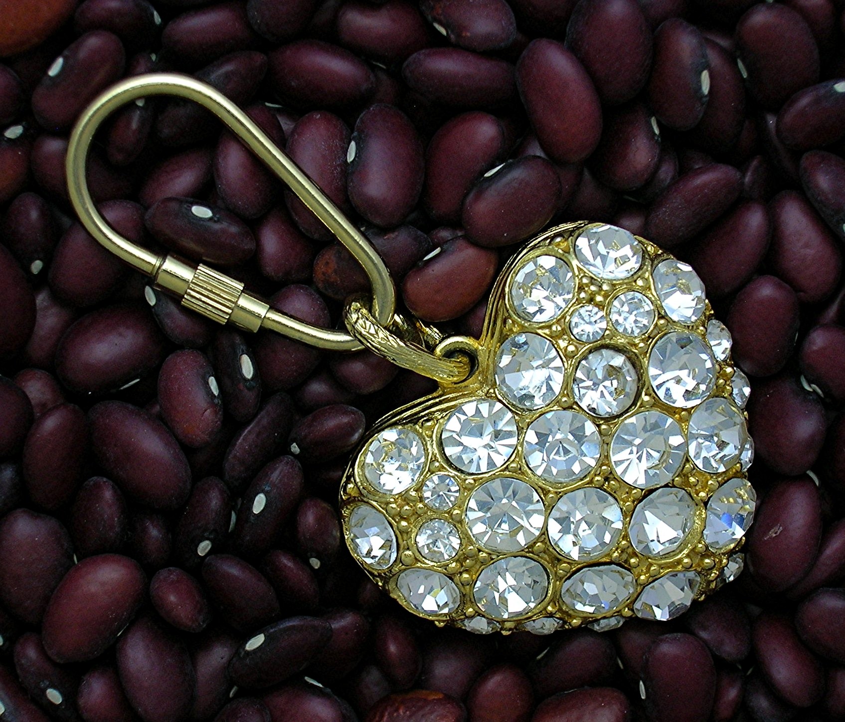Rhinestone Goldtone Heart Key Ring