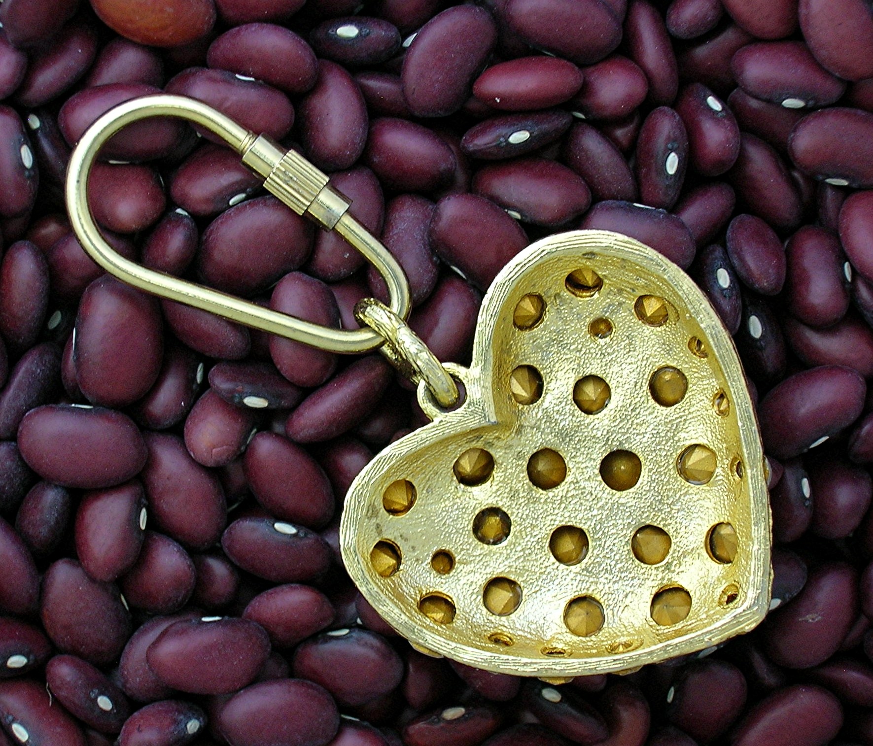 Rhinestone Goldtone Heart Key Ring