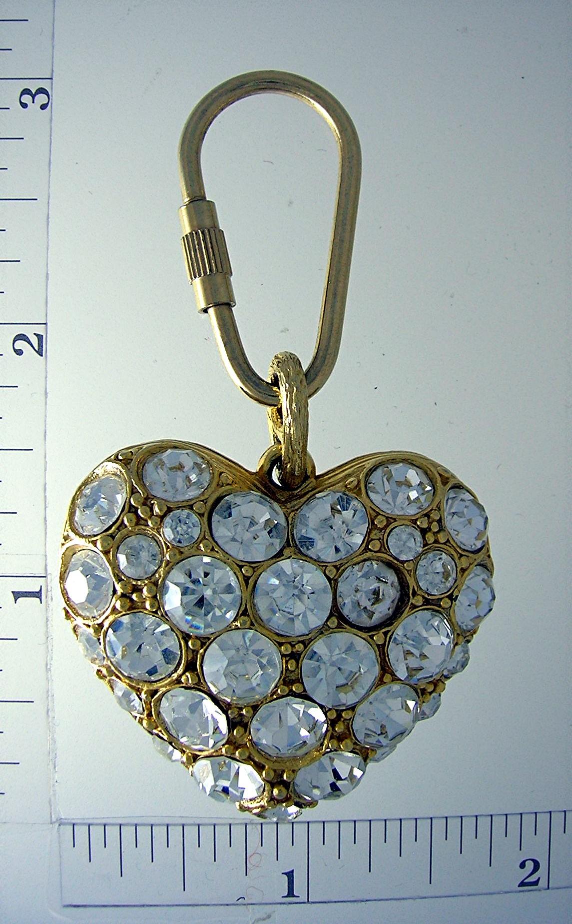 Rhinestone Goldtone Heart Key Ring