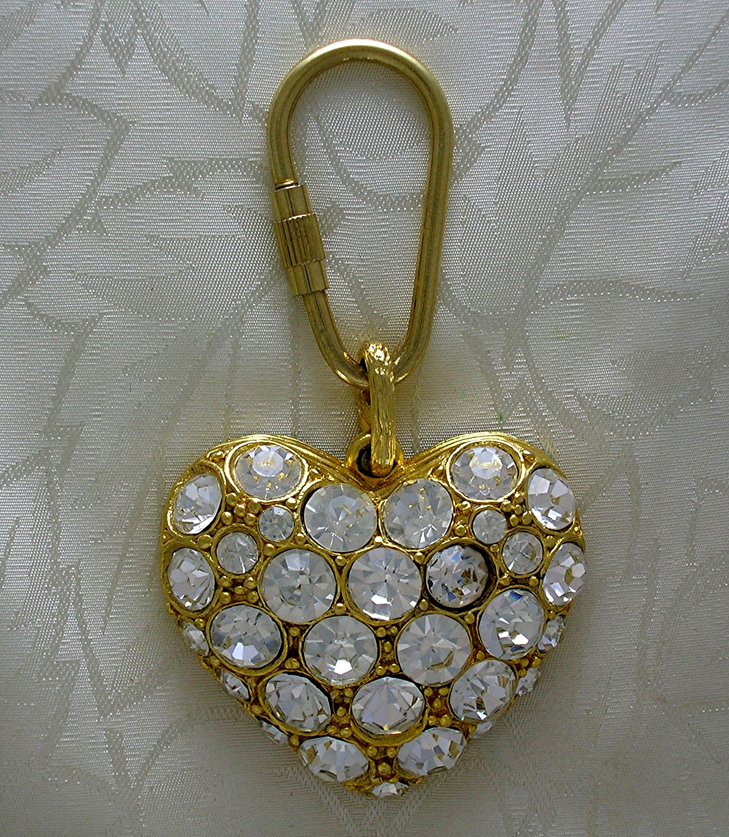 Rhinestone Goldtone Heart Key Ring