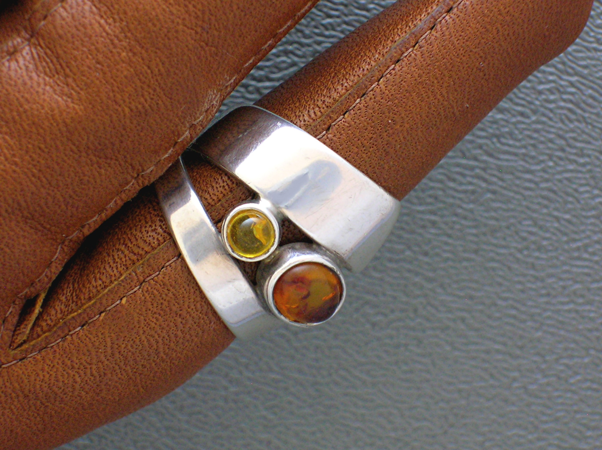 Amber and Sterling Free Size Silver Ring