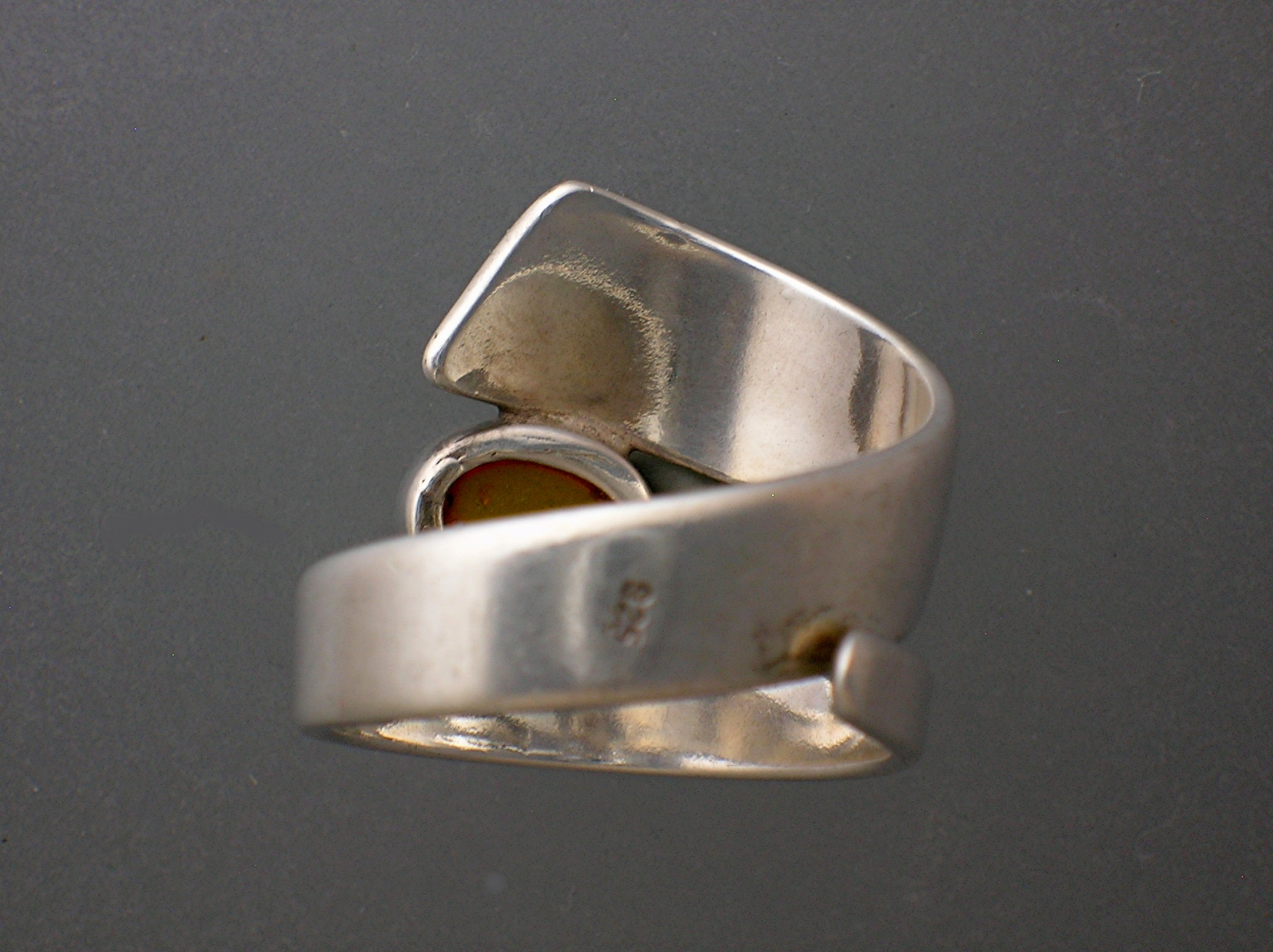 Amber and Sterling Free Size Silver Ring